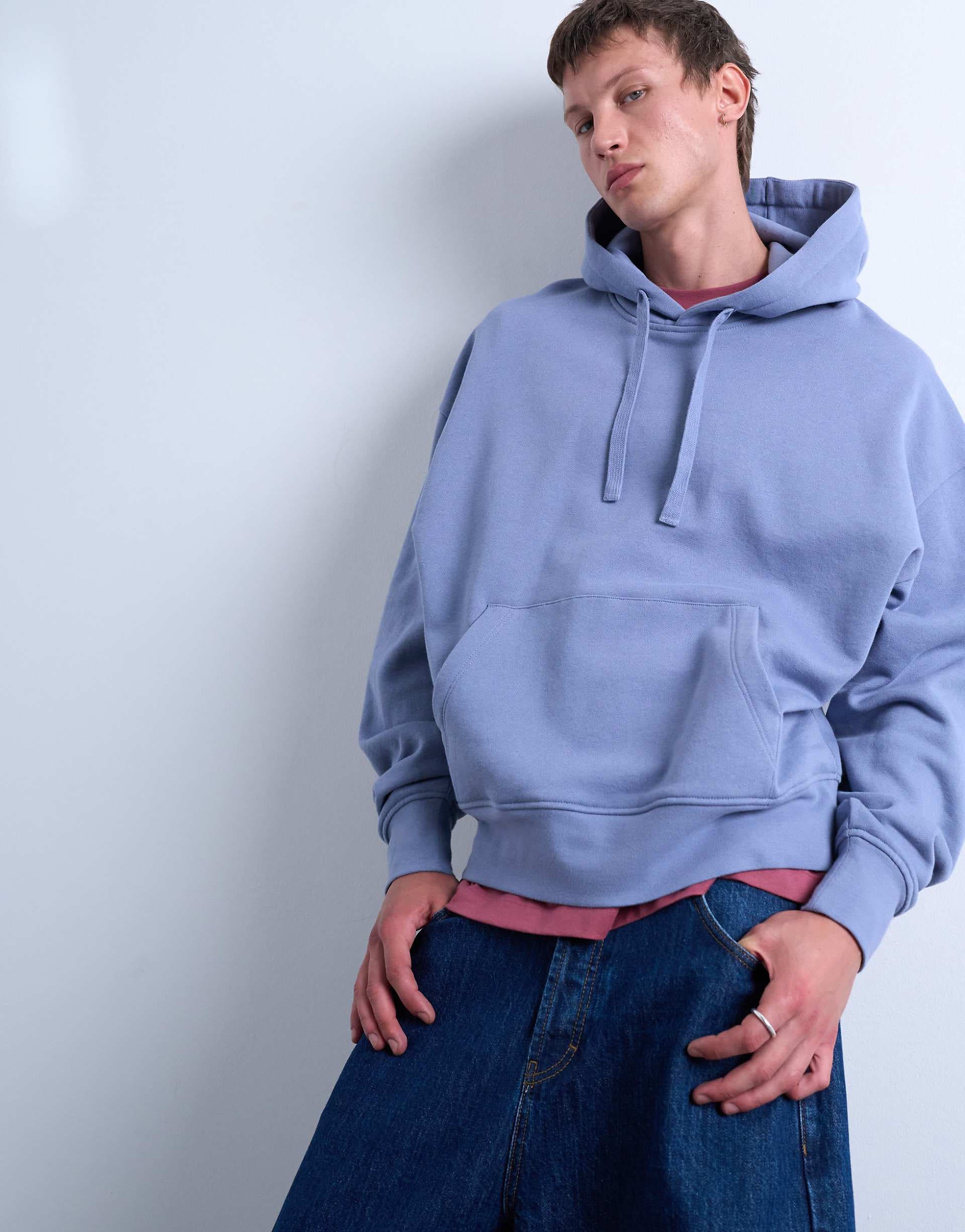 Topman heavyweight oversized fit hoodie in mid blue