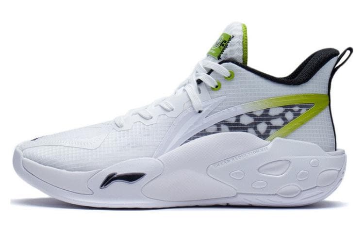 LiNing Cushioning Anti-Slip Wear-Resistant Coverage Support Rebound Mid-Top Basketball Shoes White Green