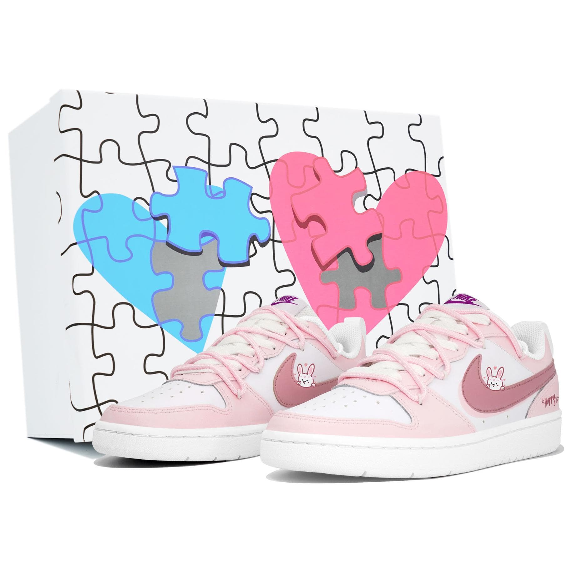 Nike Court Borough 2 LTDZ Pink Bunny Shopping Bag Low-Top Skateboard Shoes Women's Pink White