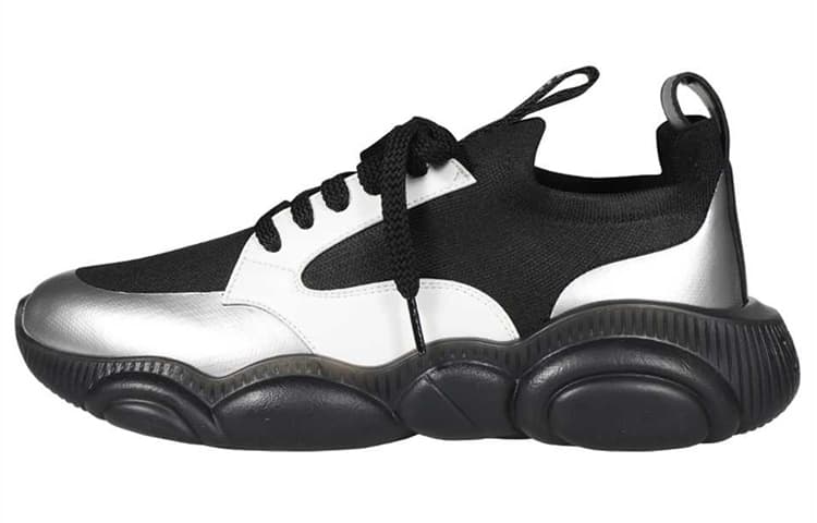 MOSCHINO Thick-Soled Round Toe Lace-Up Wear-Resistant Low-Top Sports Casual Shoes Men's Black Silver