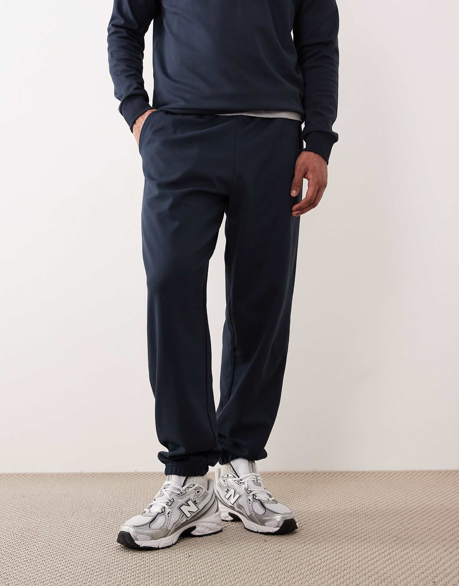 ASOS DESIGN soft touch oversized sweatpants in navy - part of a set