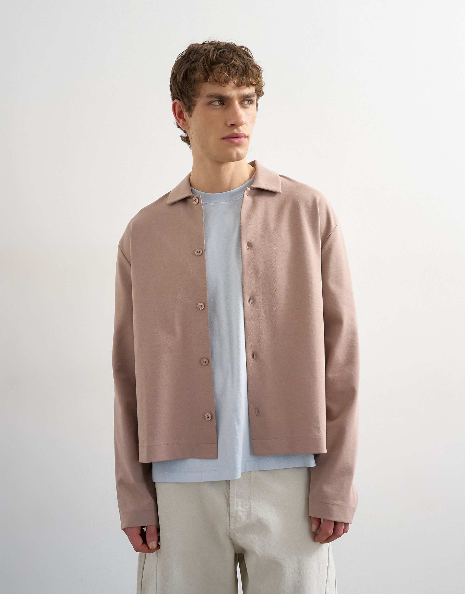 Topman relaxed fit cropped polo in taupe