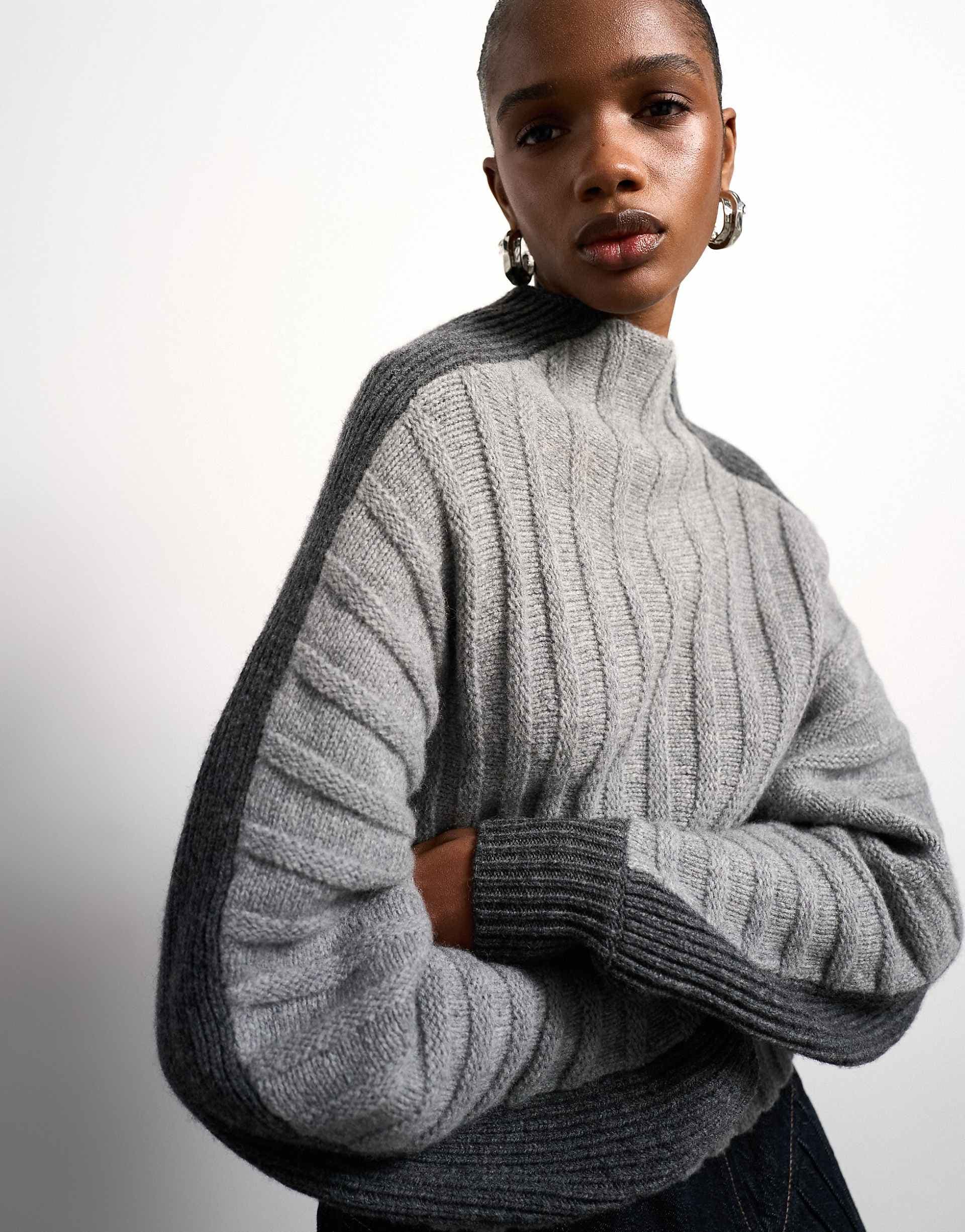 Tolu Coker x Topshop knit premium 100% lambswool ovoid sleeve sweater in gray