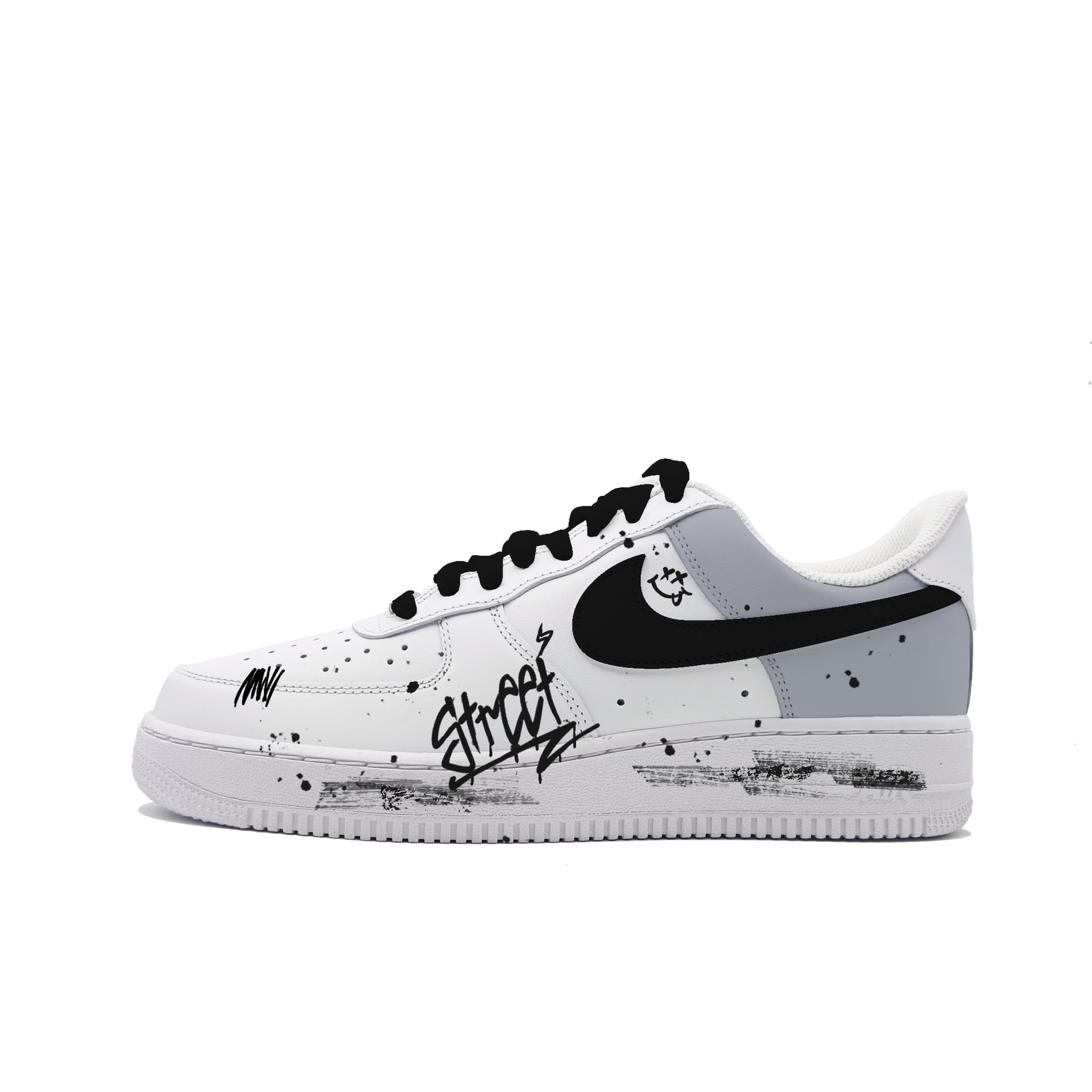 Nike Air Force 1 'Ink Play Street' CYN Series Graffiti Splatter Streetwear Fashion Colorway Wear-Resistant Lightweight Breathable Height-Increasing Low-Top Sneakers Unisex Black White Grey