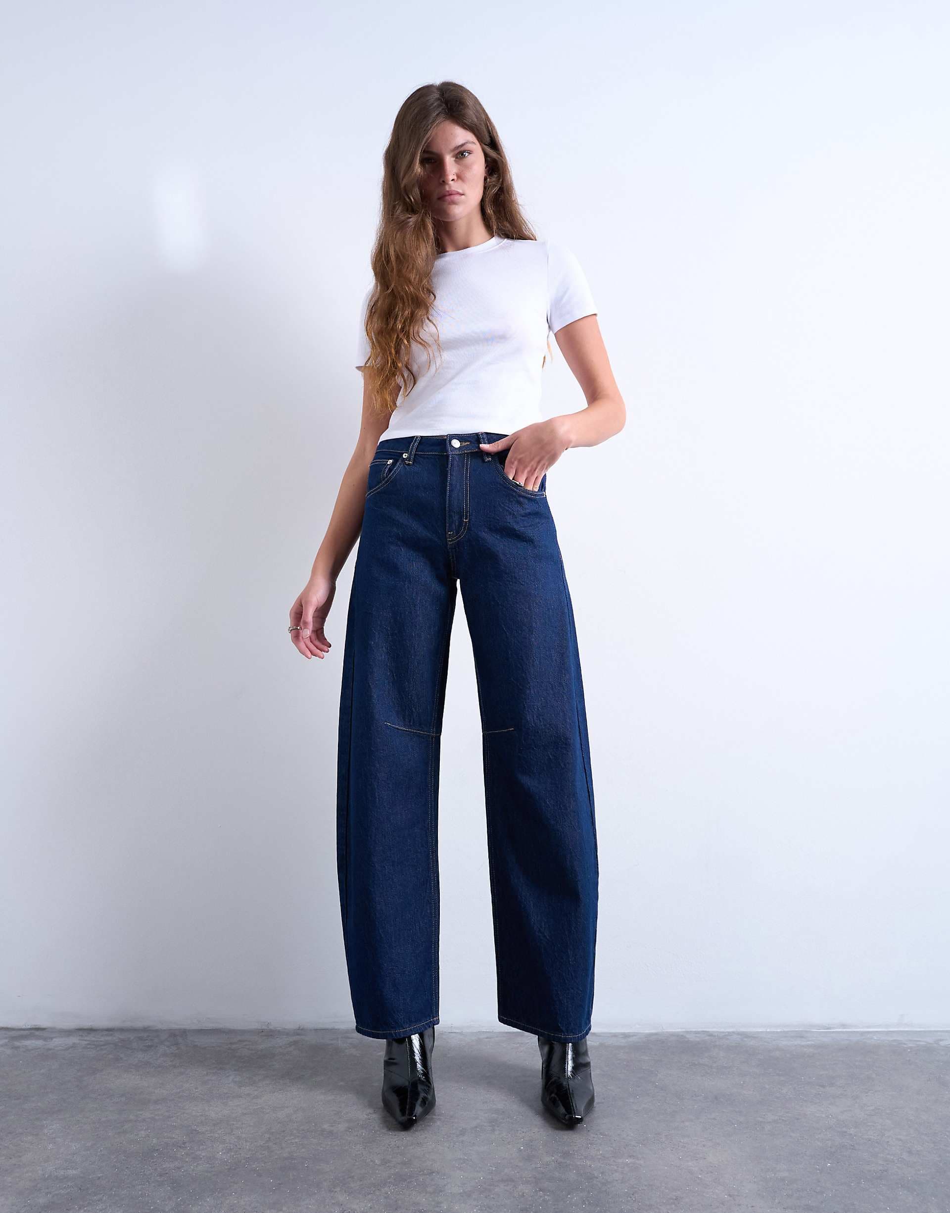 Topshop Barrel high rise jeans circular design in indigo rinse