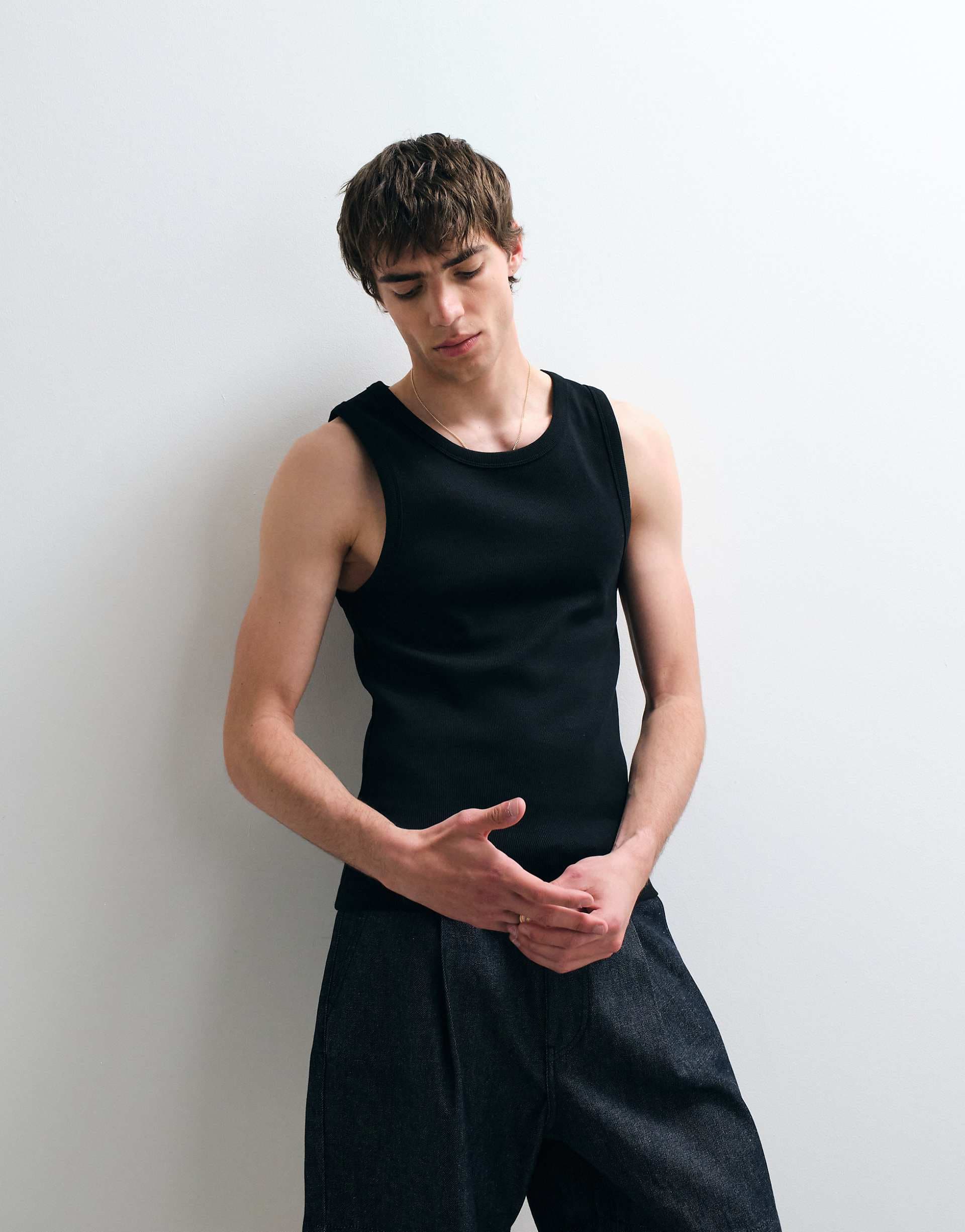 ASOS COLLECTIVE super heavyweight muscle fit rib tank top in black