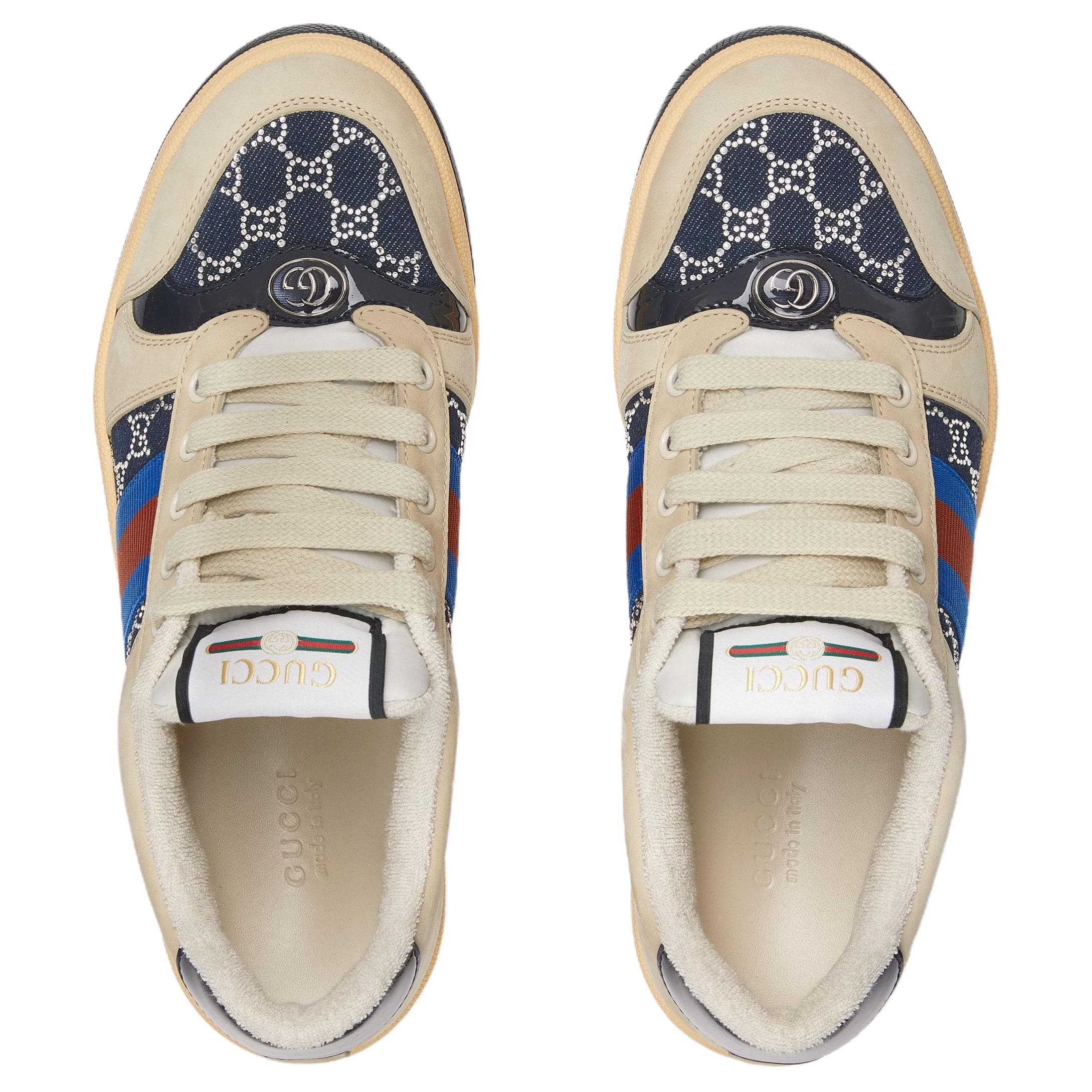 GUCCI Screener Denim Round-Toe Lace-Up Low-Top Sneakers Women's Beige