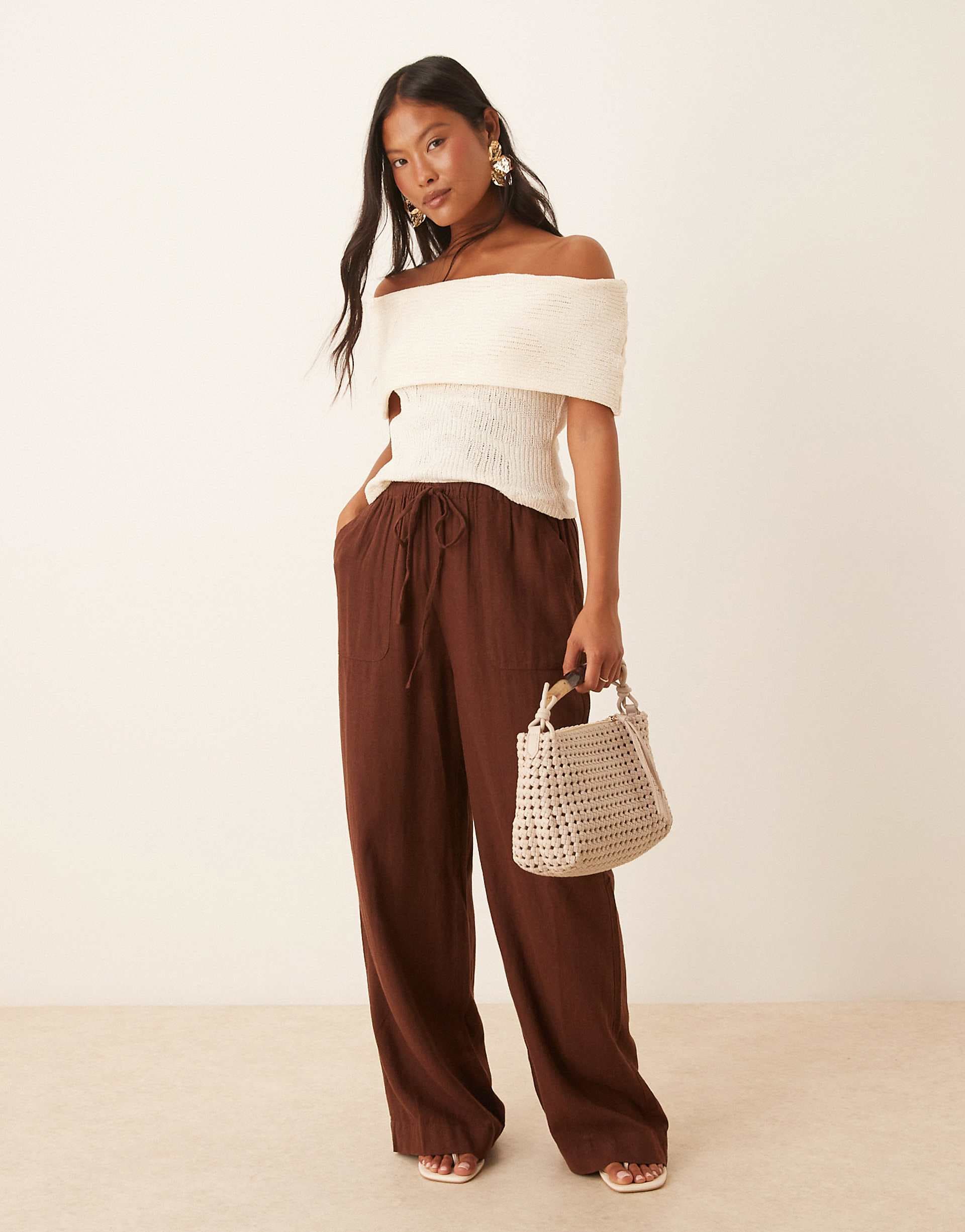 Nobody's Child Petite Shona straight leg pants in brown