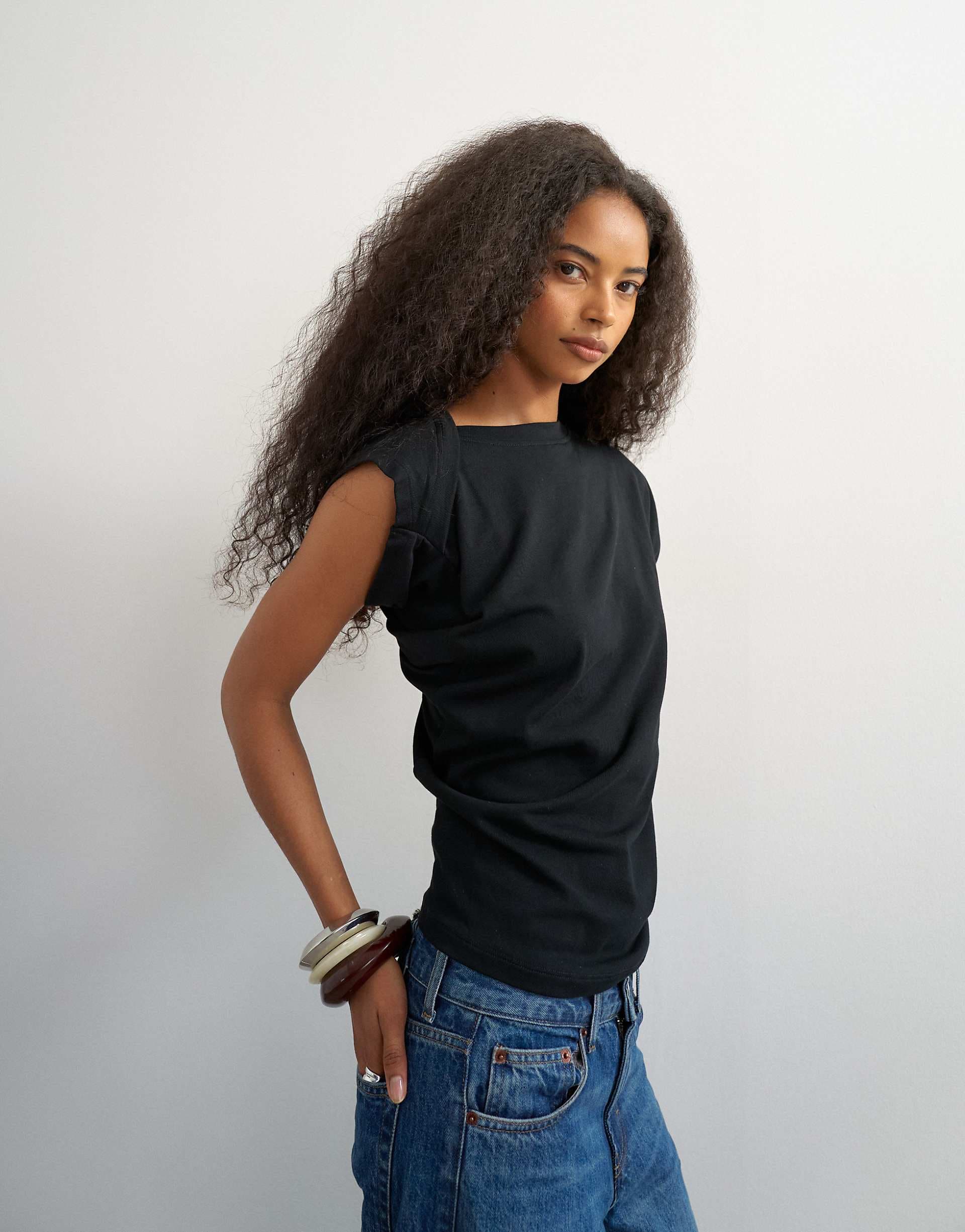Topshop twisted body tank top in black