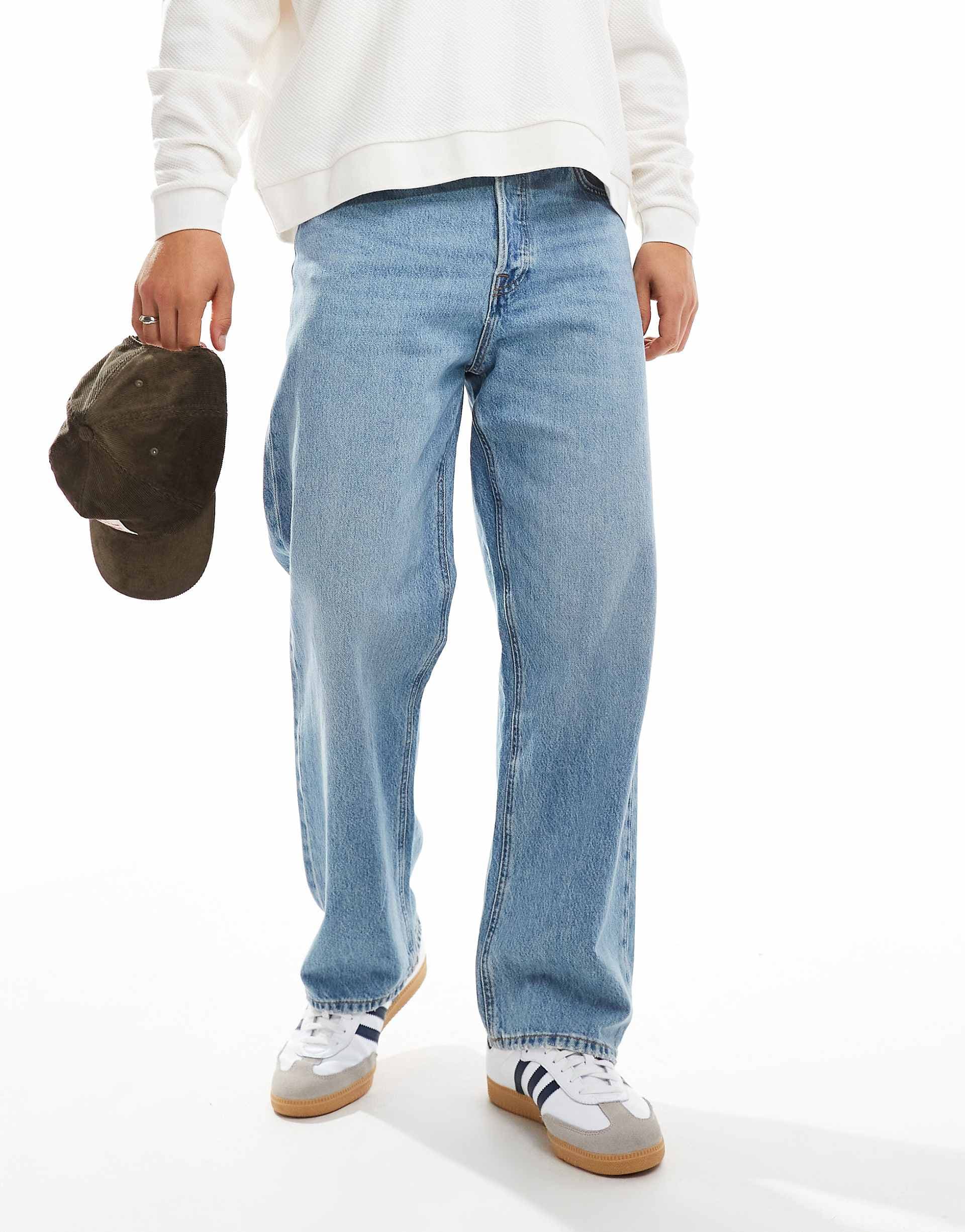 Jack & Jones Alex baggy jeans in mid blue vintage wash