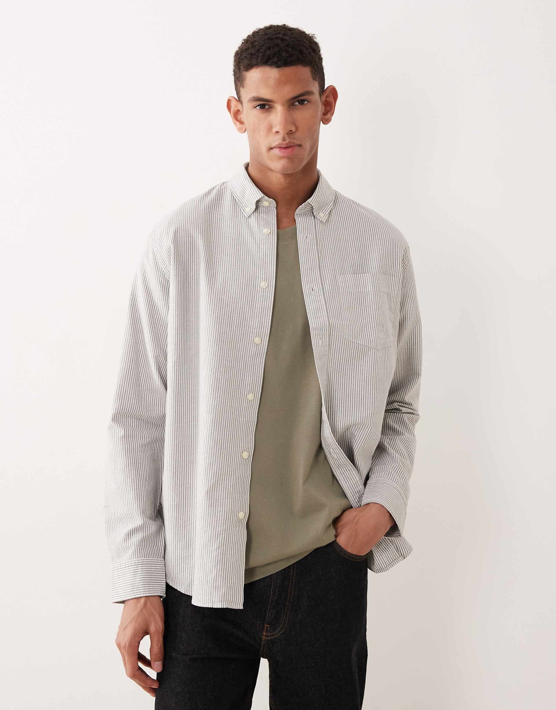 Selected oxford shirt in dark green stripe