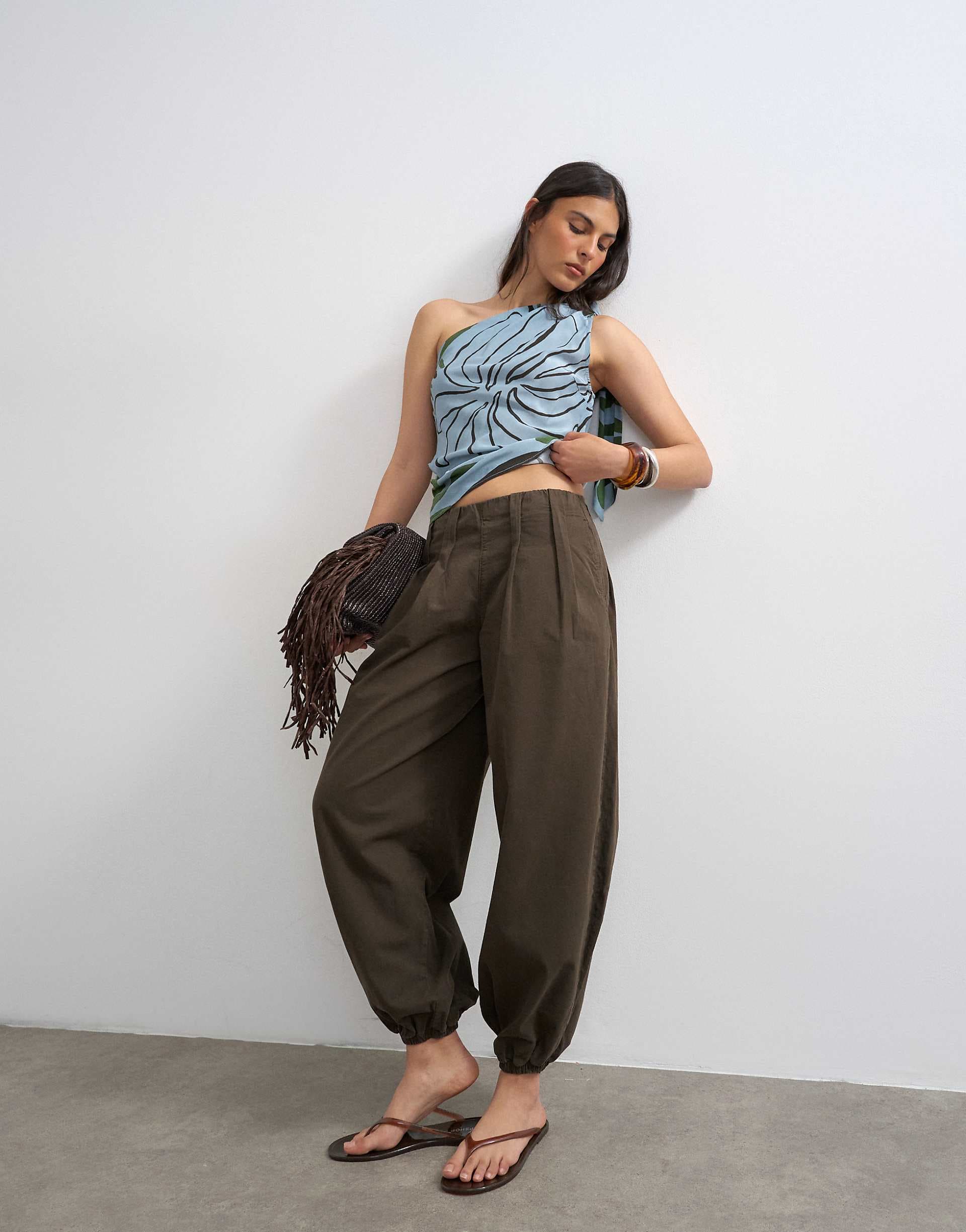 Topshop poplin balloon pants in chocolate