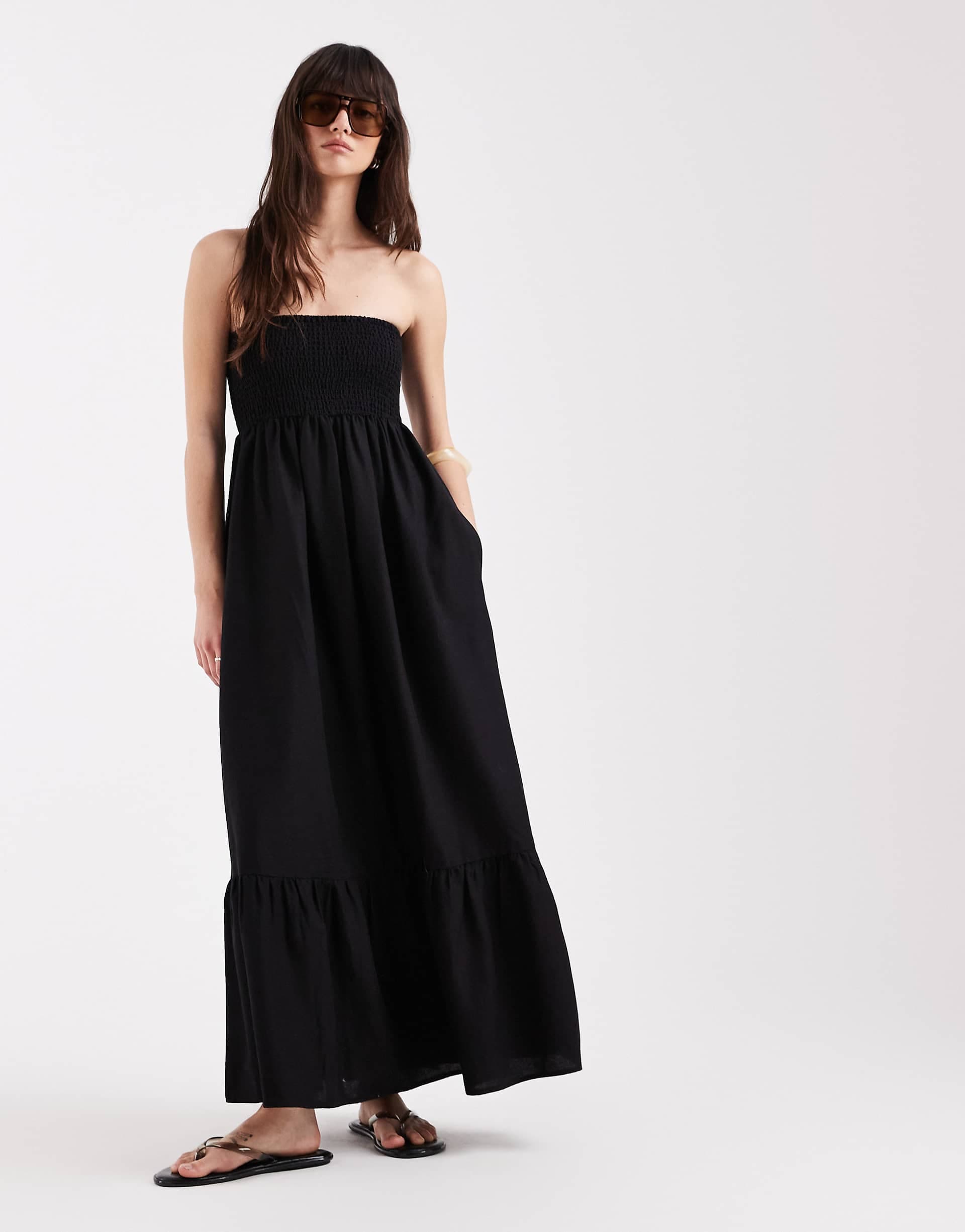 AWARE boho bandeau maxi dress in black