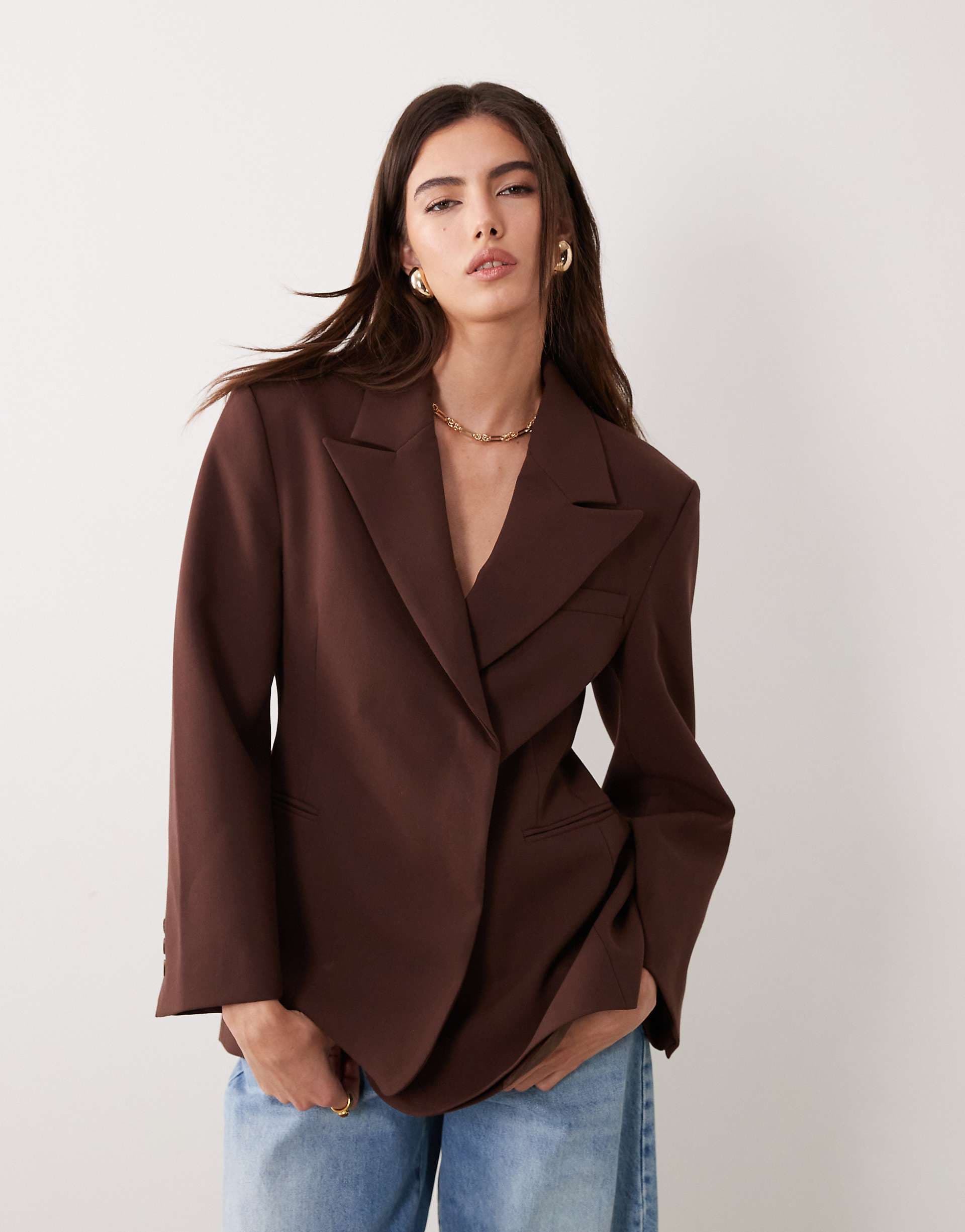 ASOS DESIGN double breasted blazer in dark chocolate