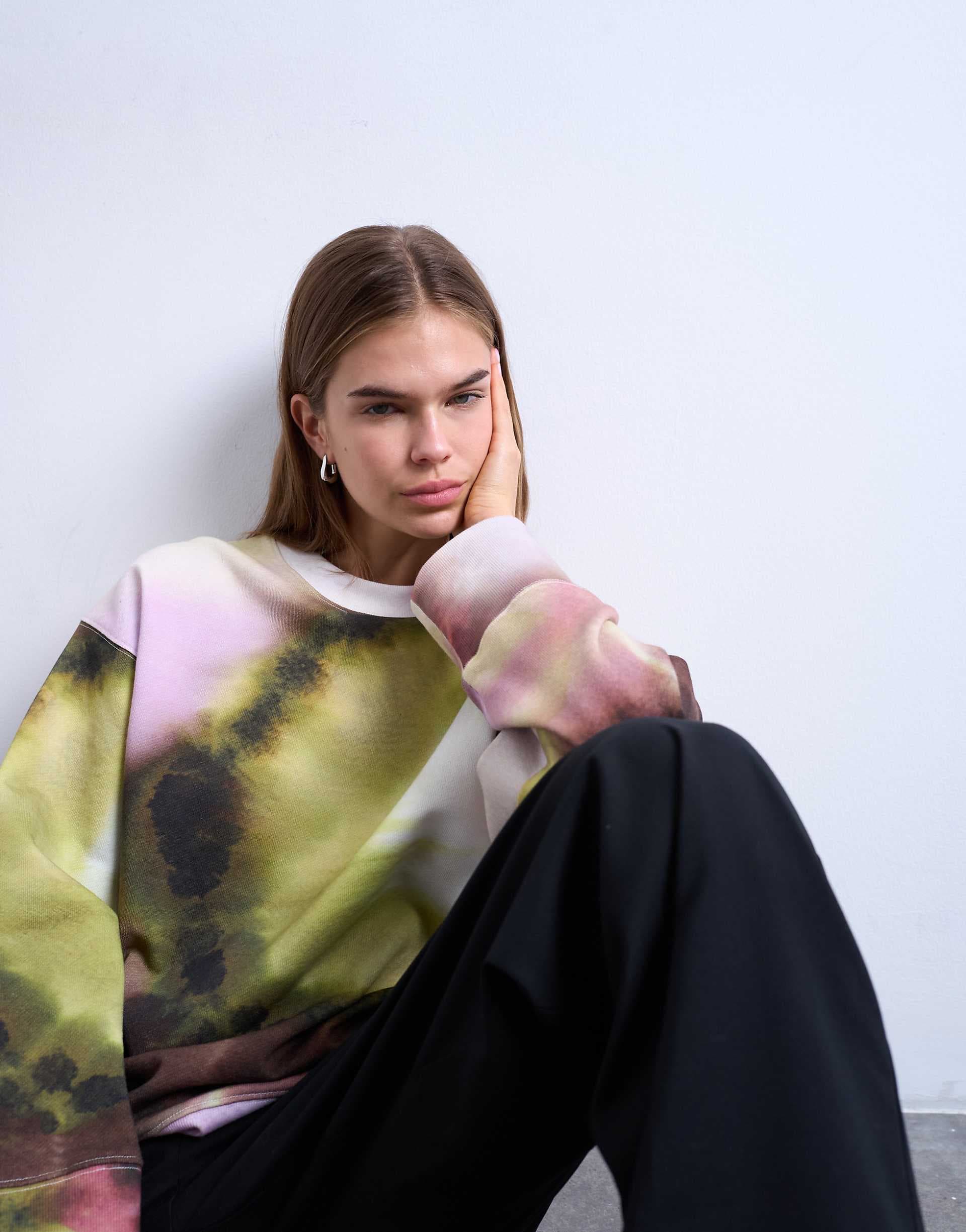 Topshop abstract print oversized sweatshirt in pink