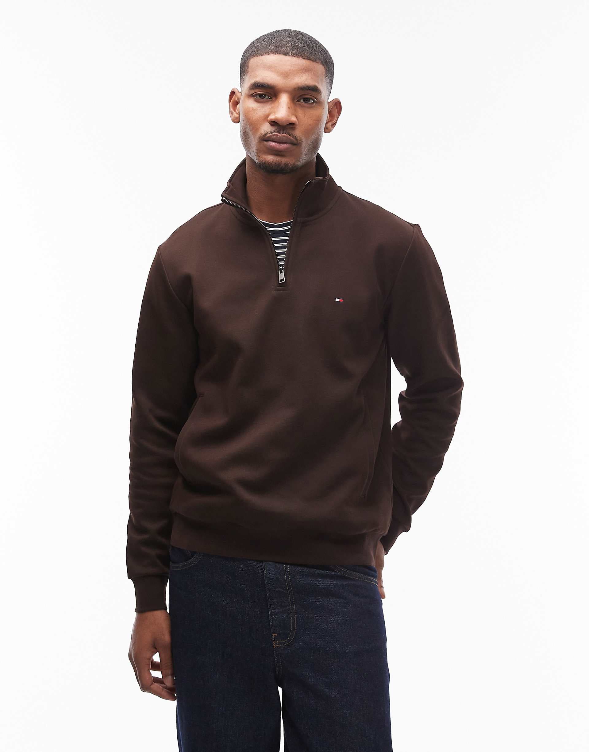 Tommy Hilfiger essential 1/4 zip sweater in chocolate brown