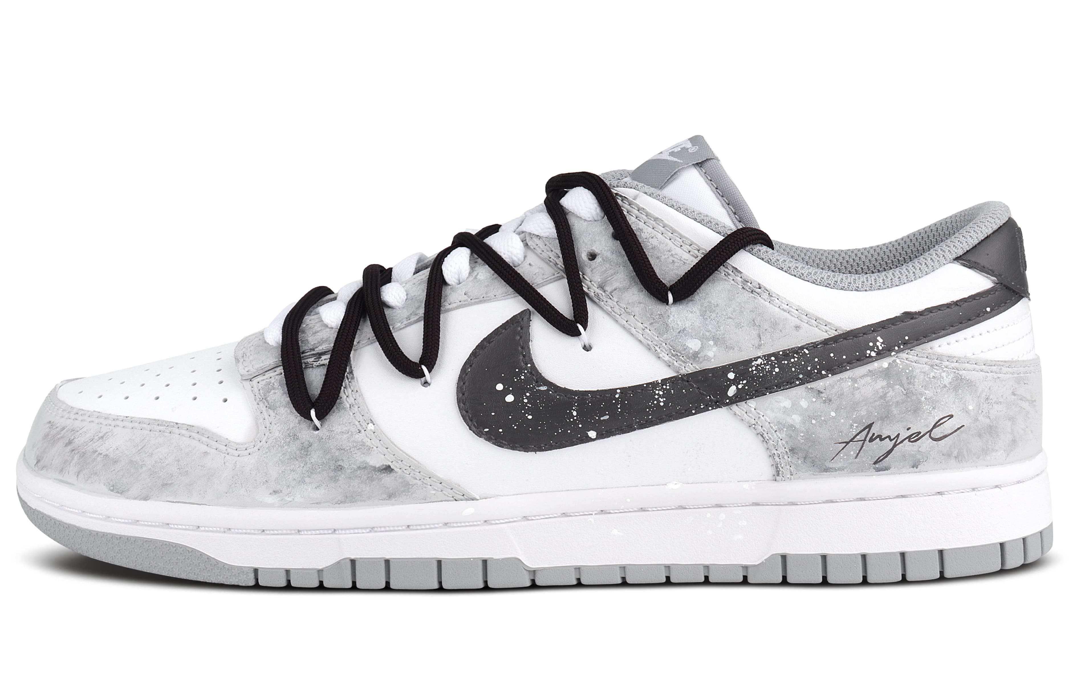Custom Nike Dunk Low 'Simple Grey' Splatter Paint Double Lace Casual Sneakers Unisex Grey White