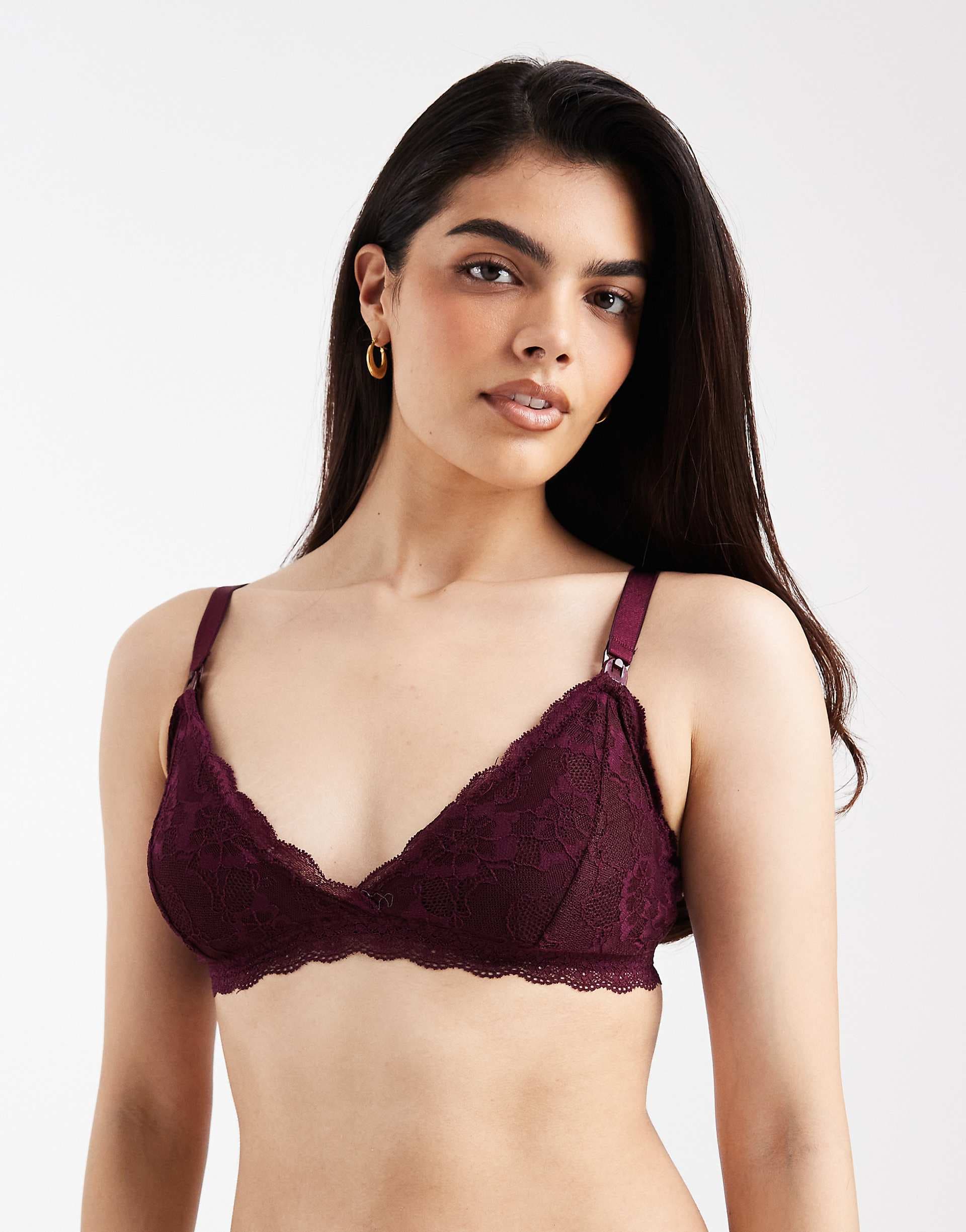 Mamalicious Maternity soft lace nursing bralet in burgundy