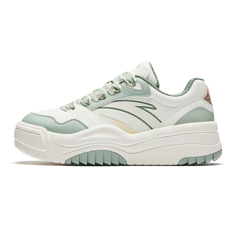 ANTA Skateboard Shoes Women's Low-Top Ivory White/Hydrogen Green/Ash Brown