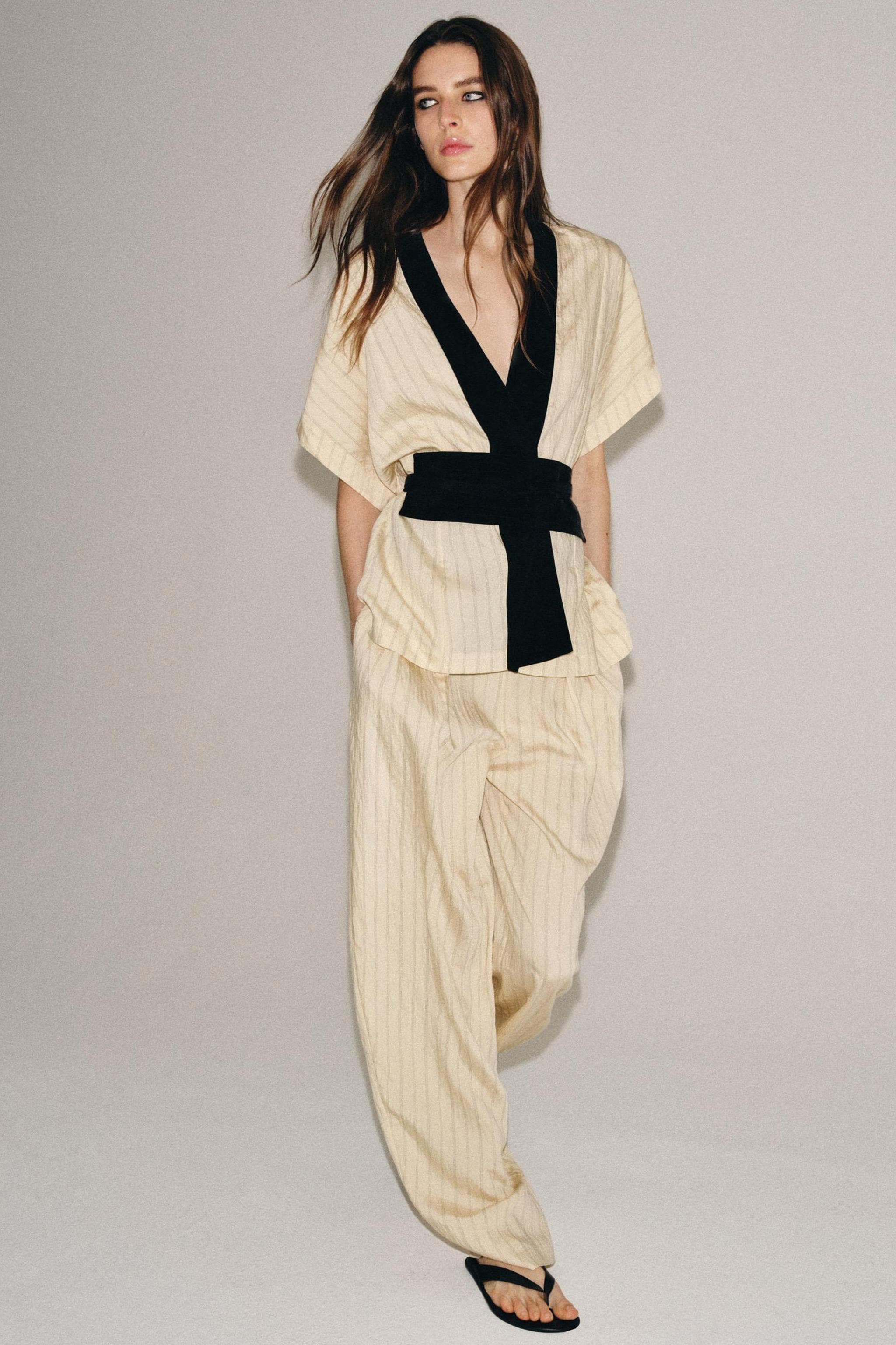 ZW COLLECTION STRIPED SASH BELT TROUSERS