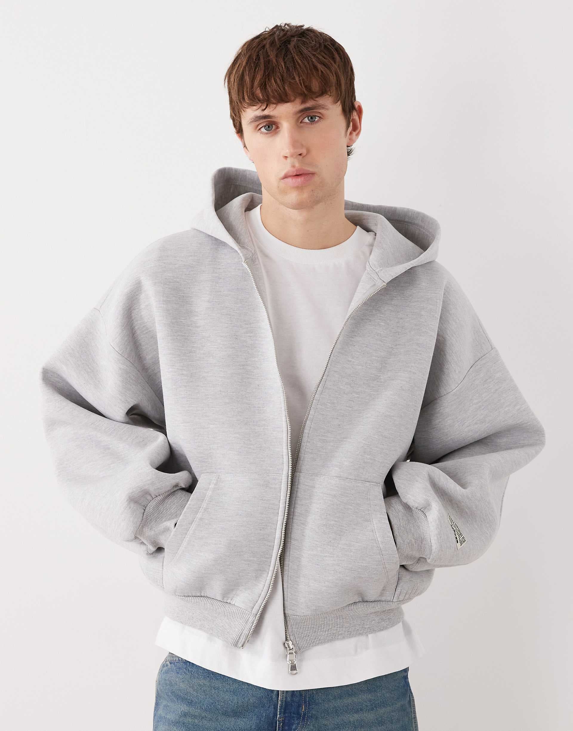 COLLUSION zip up heavyweight boxy hoodie in gray