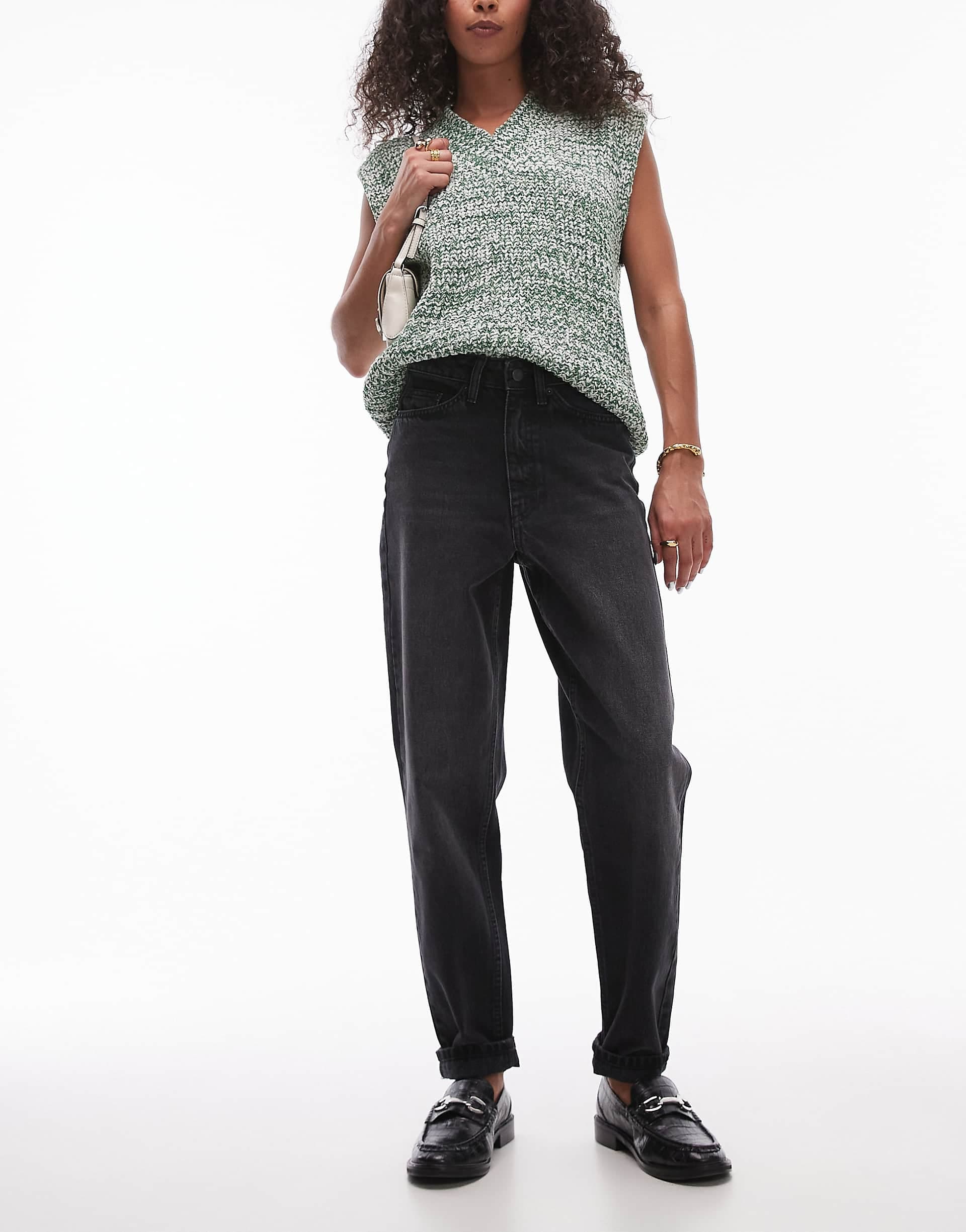 Topshop Original Mom high rise jean in washed black