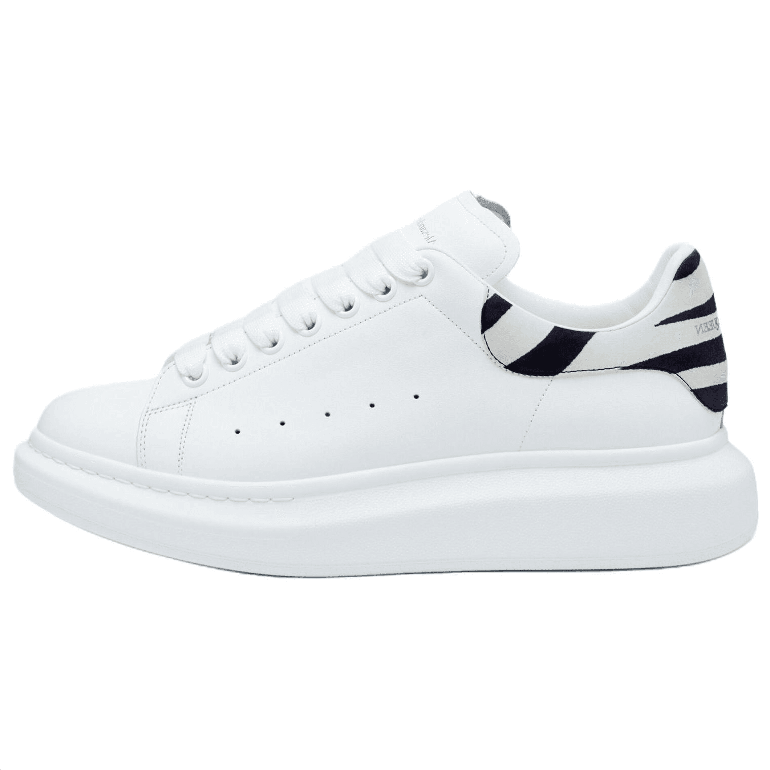Alexander McQueen Calf Leather Thick Sole Lace-Up Zebra Print Low-Top Casual Shoes Men's White