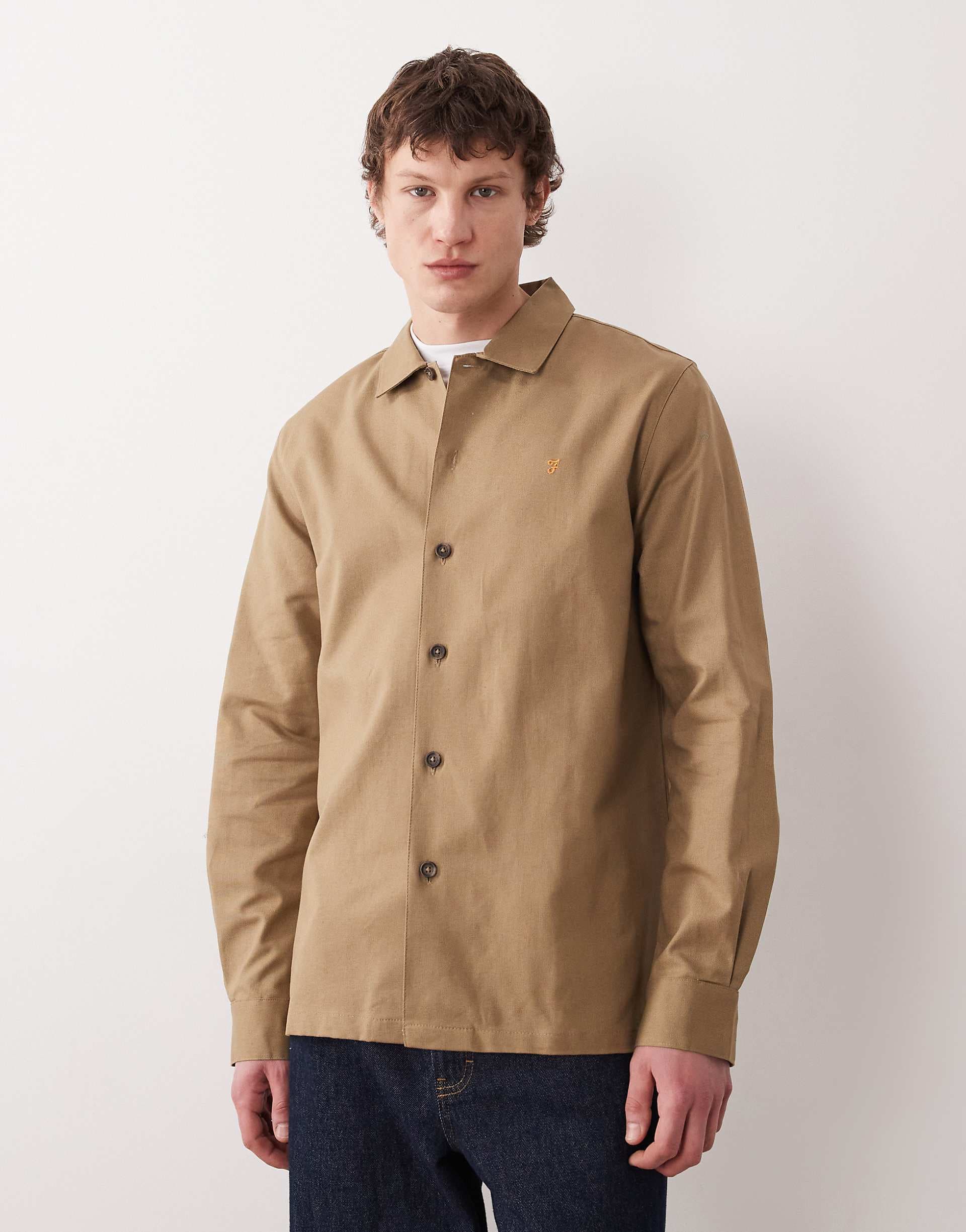 Farah Callier button down logo overshirt in beige