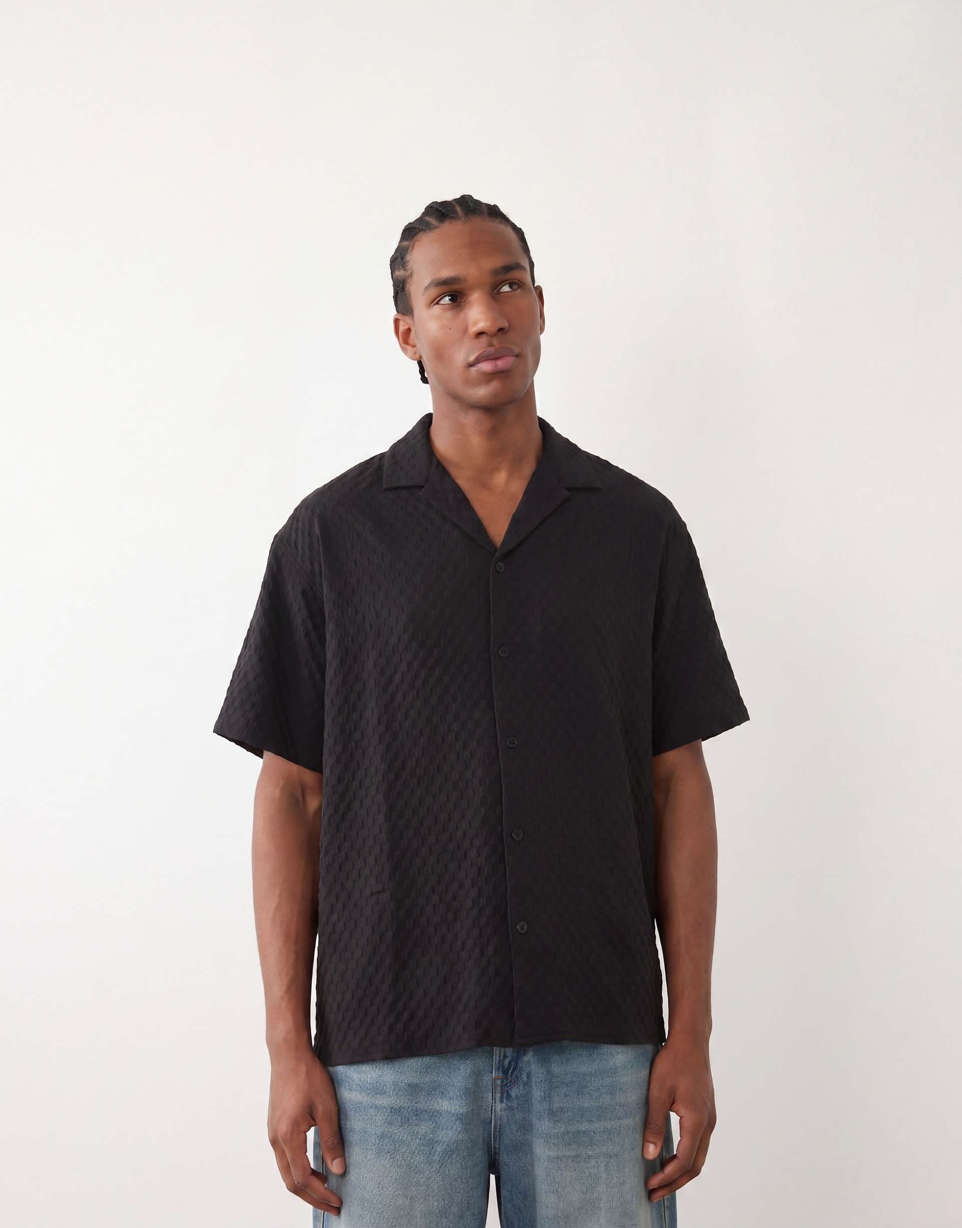 Jack & Jones textured resort shirt in black