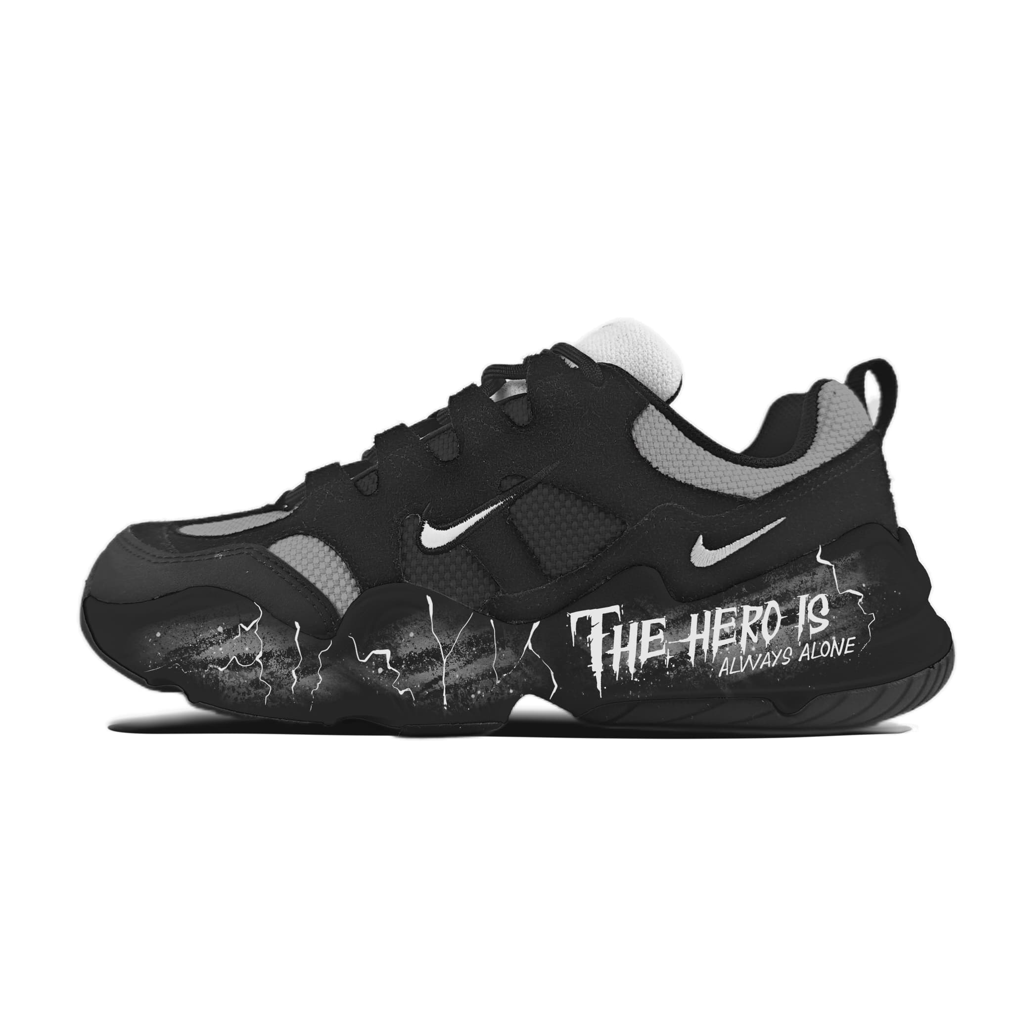 Custom Sneakers Nike Tech Hera 'Ink Grey Lightning' Niche Street Style Hand-Drawn Outdoor Sport Versatile Trendy Fashion Cushioned Wear-Resistant Lightweight Low-Top Casual Shoes Unisex Black White