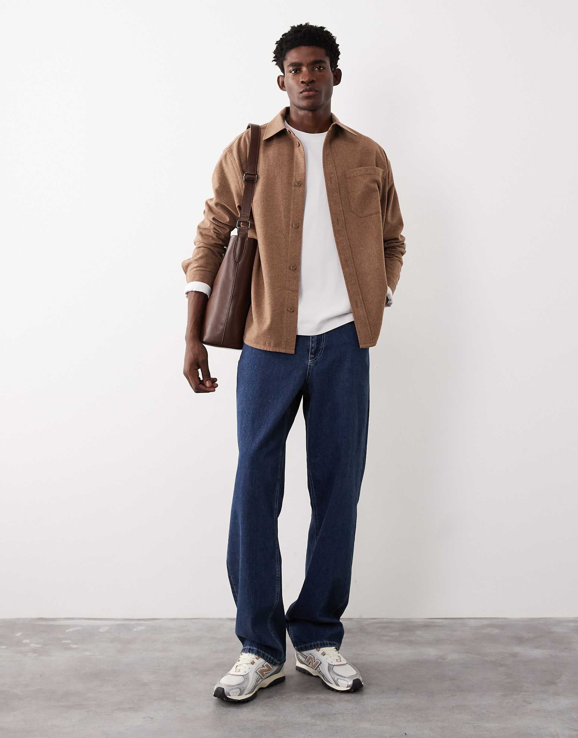 ASOS COLLECTIVE oversized wool blend shirt in brown
