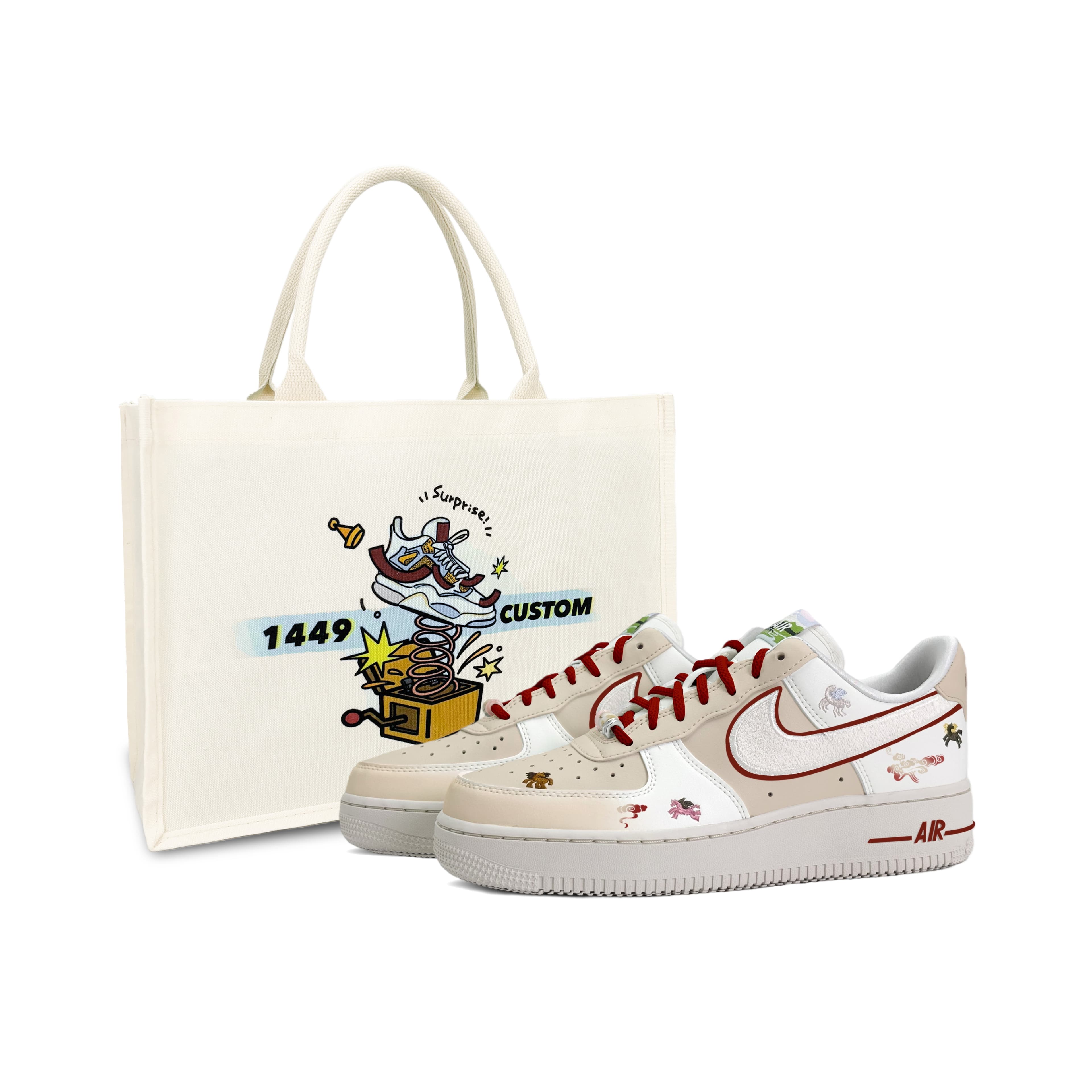 Custom SneakersNike Air Force 1 Year of the Horse Limited CNY New Year 'Unbridled' Series Galloping Auspicious Clouds New Chinese Style Campus Couple Comfortable Low-Top Skate Shoes Women's Yellow White