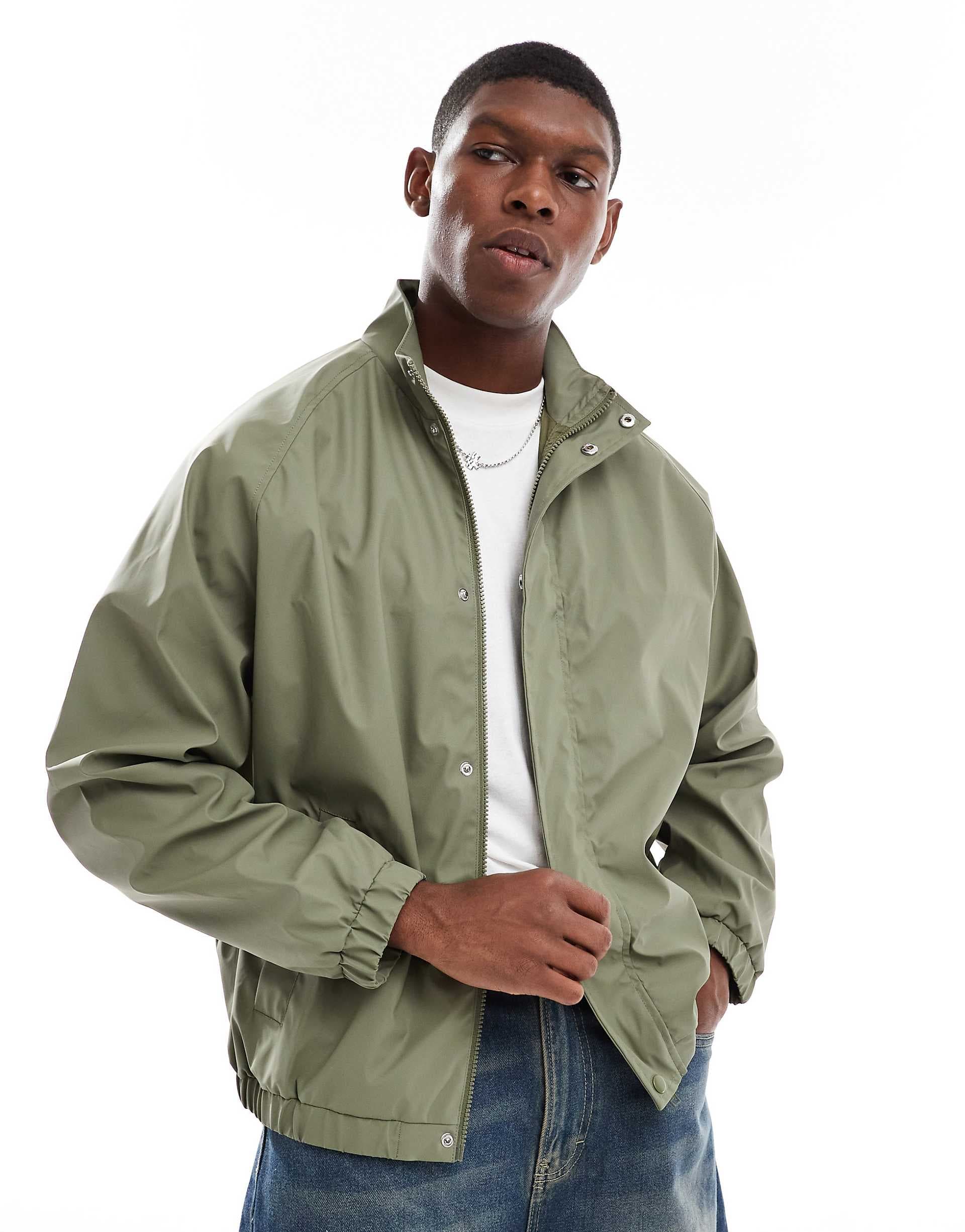 ASOS DESIGN oversized rubberized windbreaker in khaki