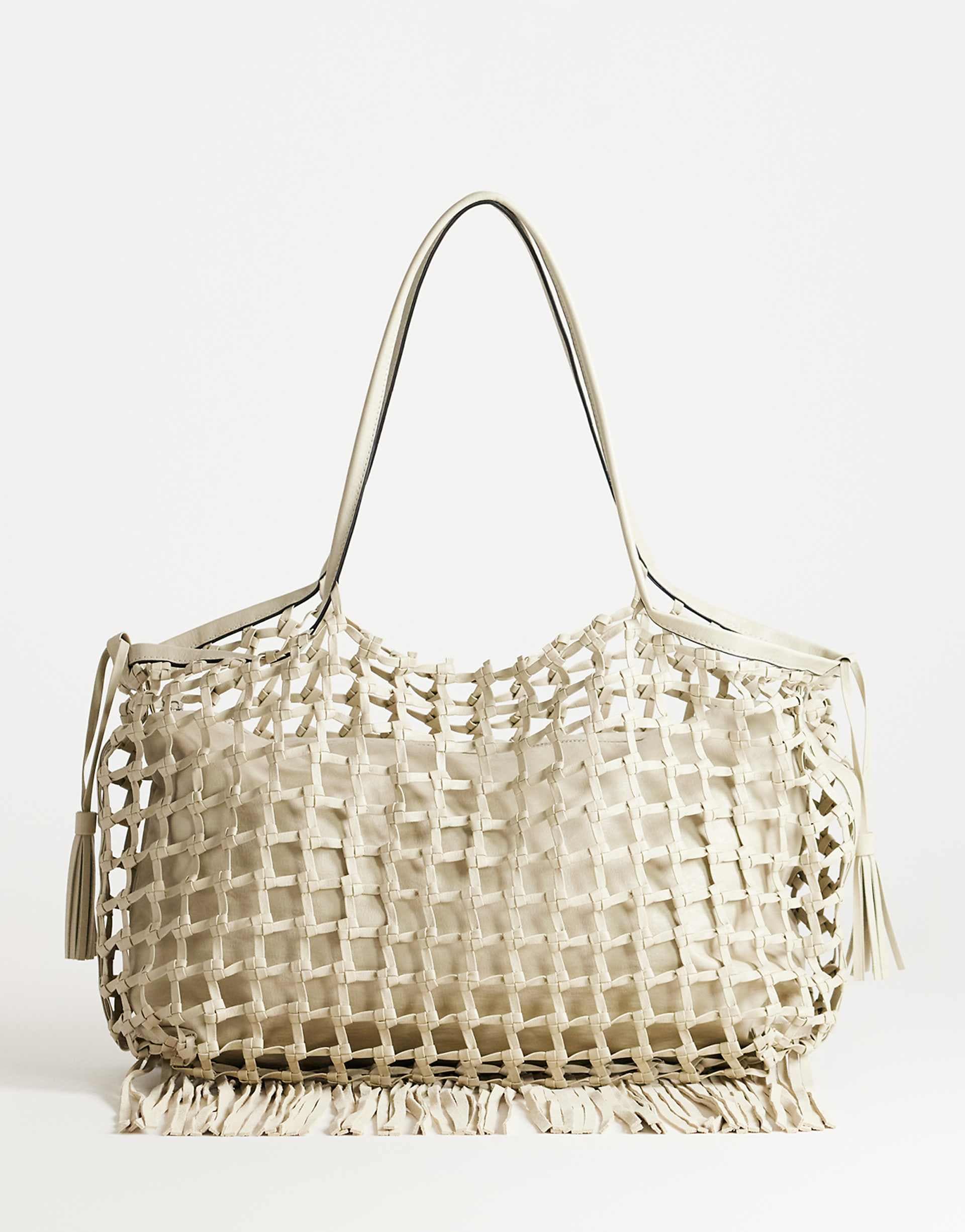 Topshop Tobias large woven tote bag in off-white