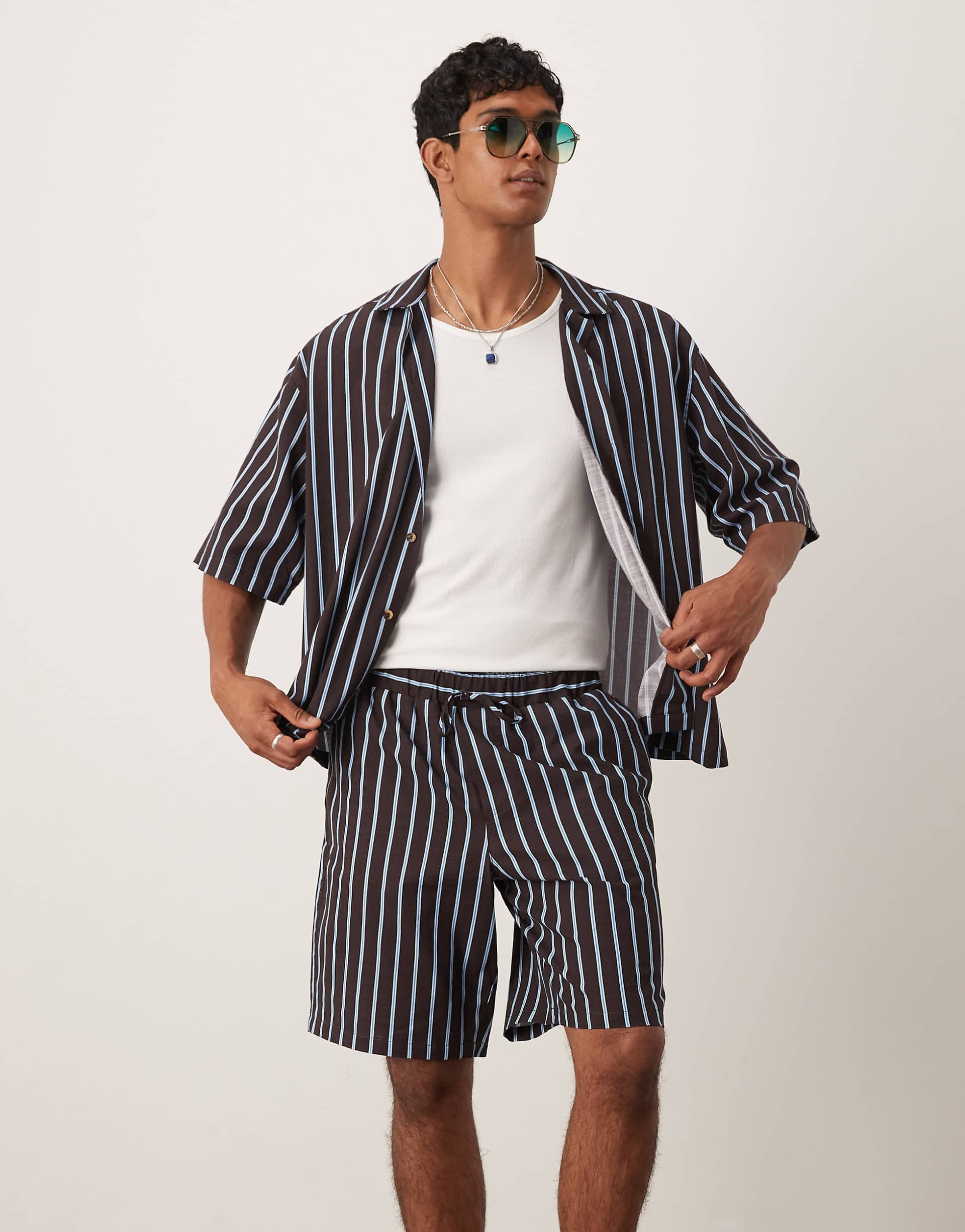 ASOS DESIGN shorts in long length in brown stripe - part of a set