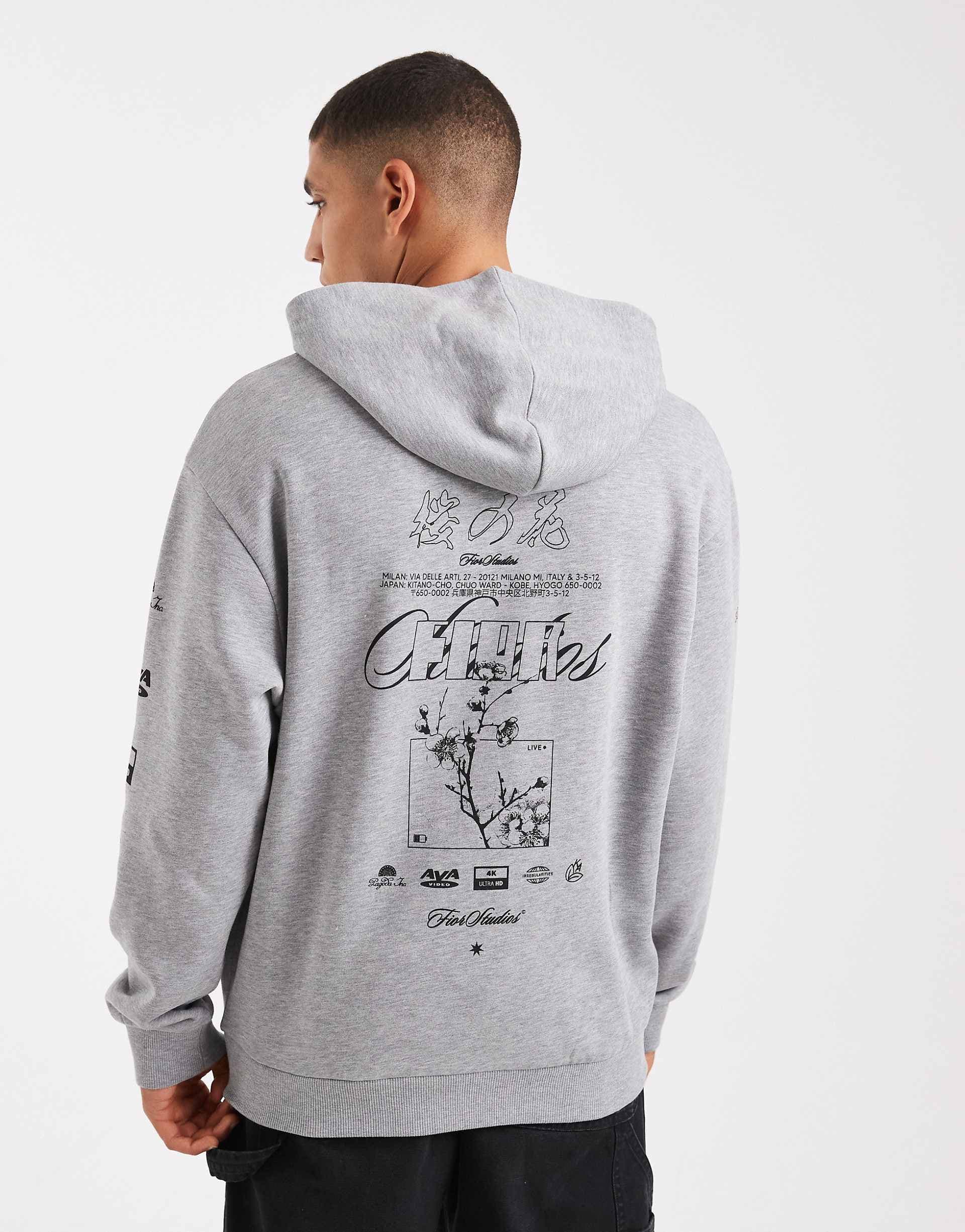 ASOS DESIGN relaxed hoodie with print in heather gray