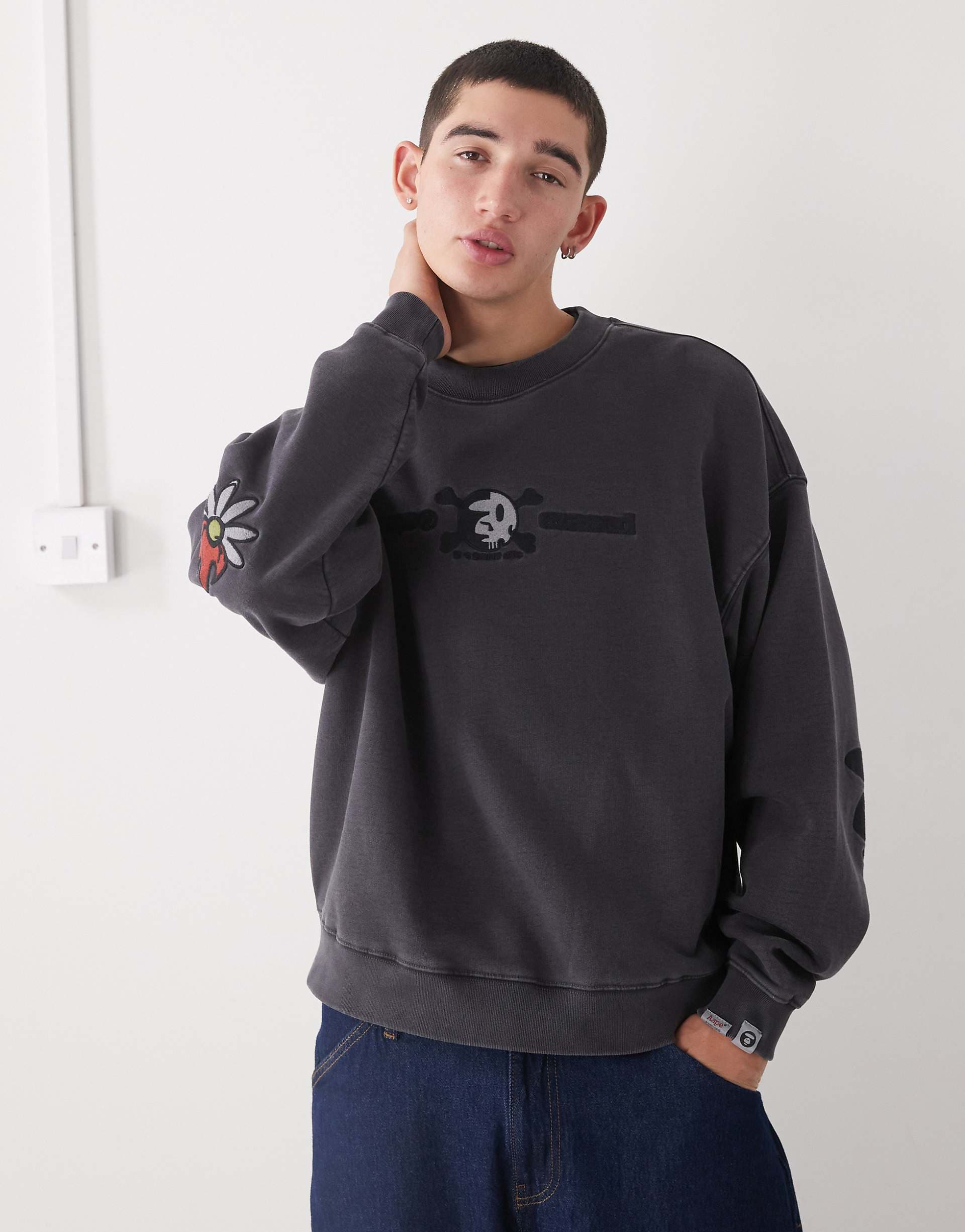 Aape By A Bathing Ape x Erased oversized sweatshirt in washed black