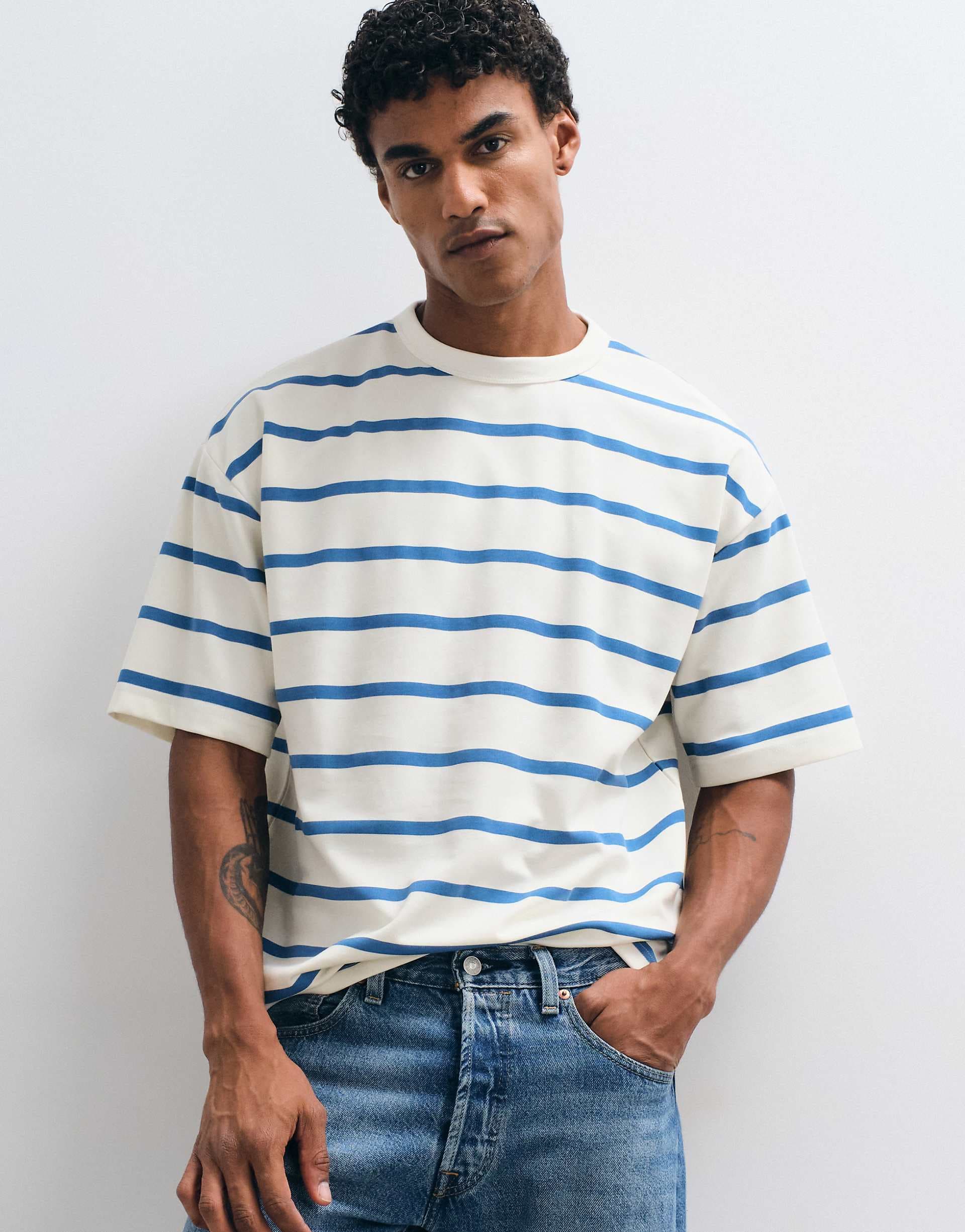 ASOS DESIGN breatheMAX™ heavyweight oversized T-shirt with blue stripes