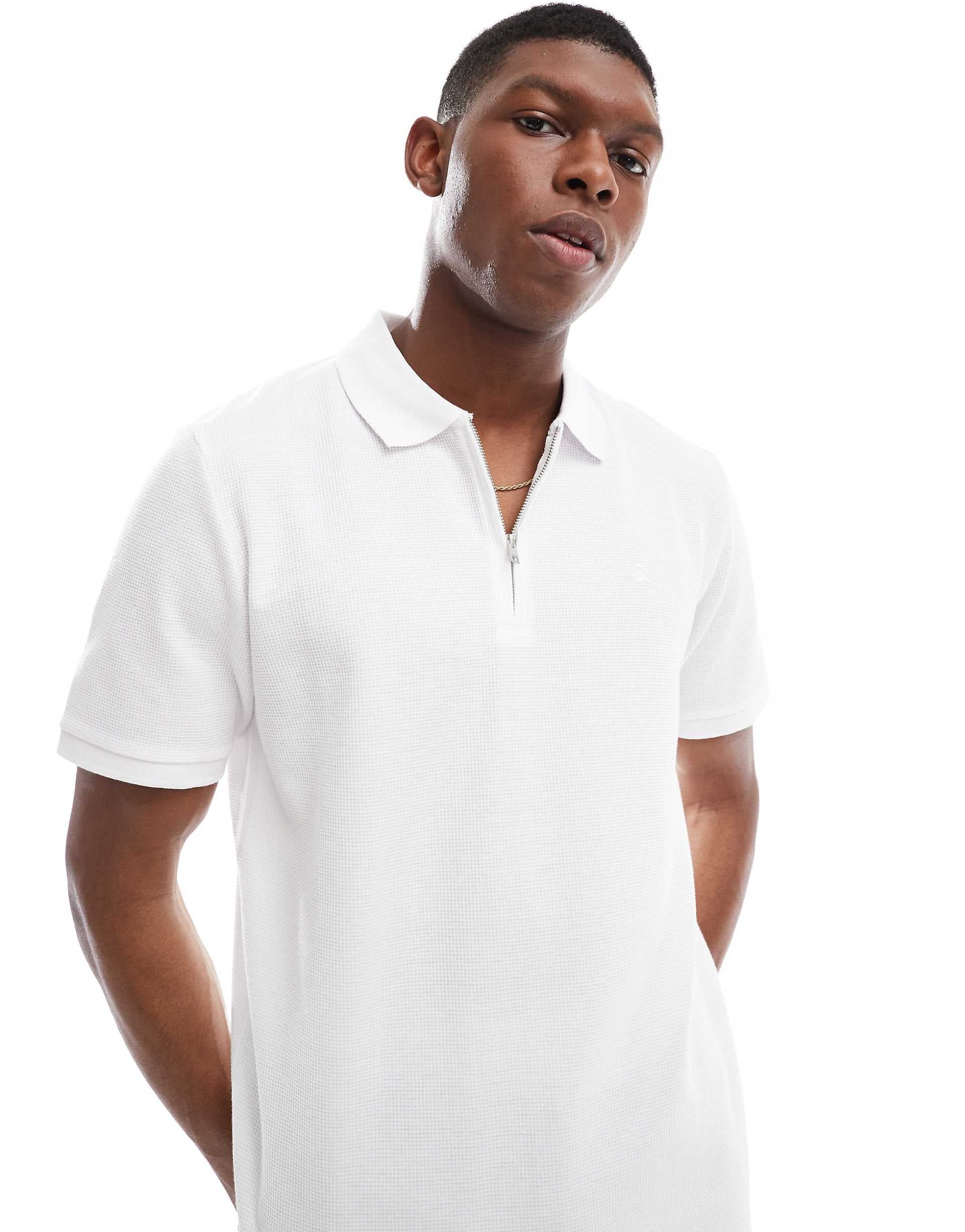 Jack & Jones 1/4 zip polo shirt in white
