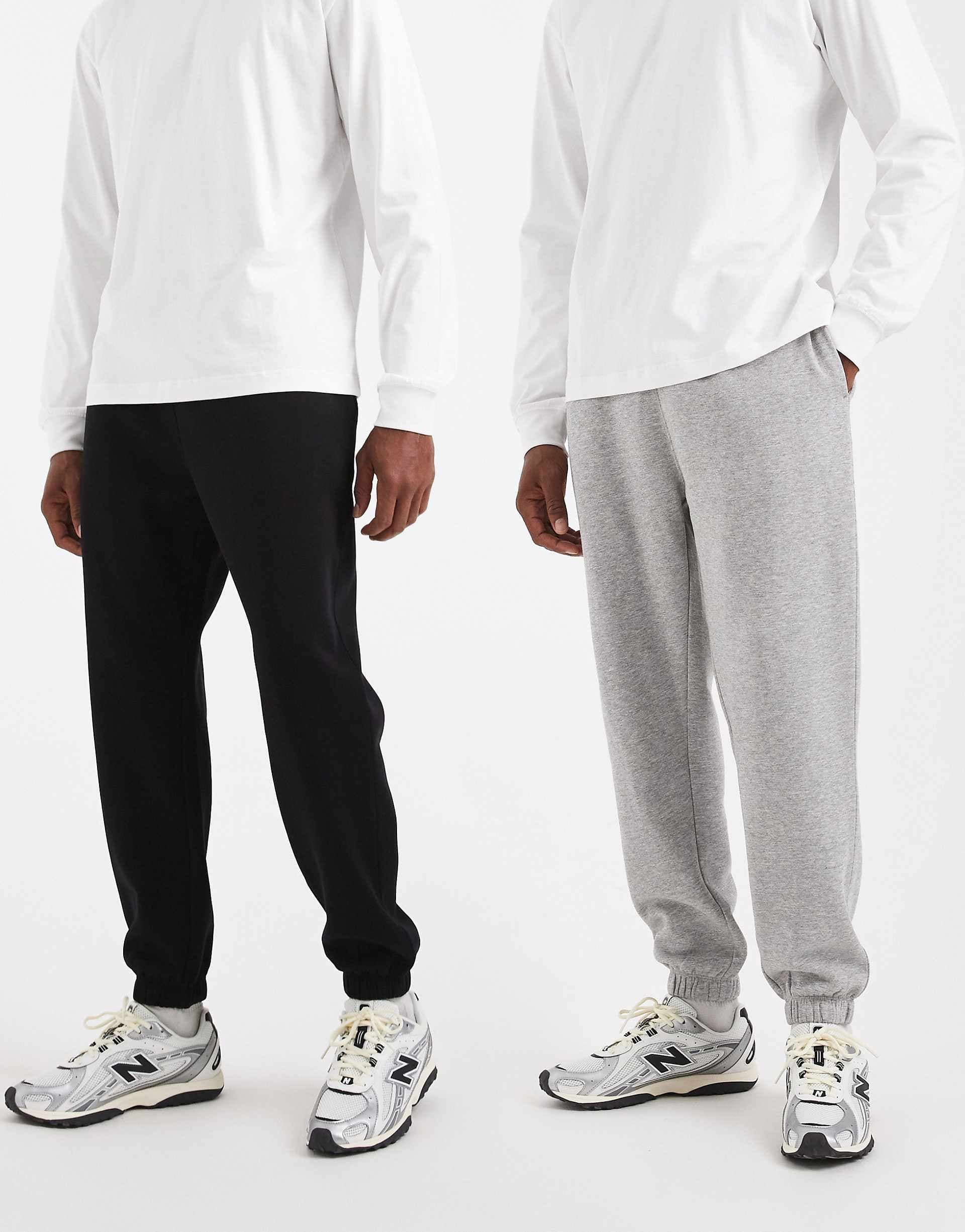 ASOS DESIGN essentials 2 pack tapered sweatpants in black and heather gray
