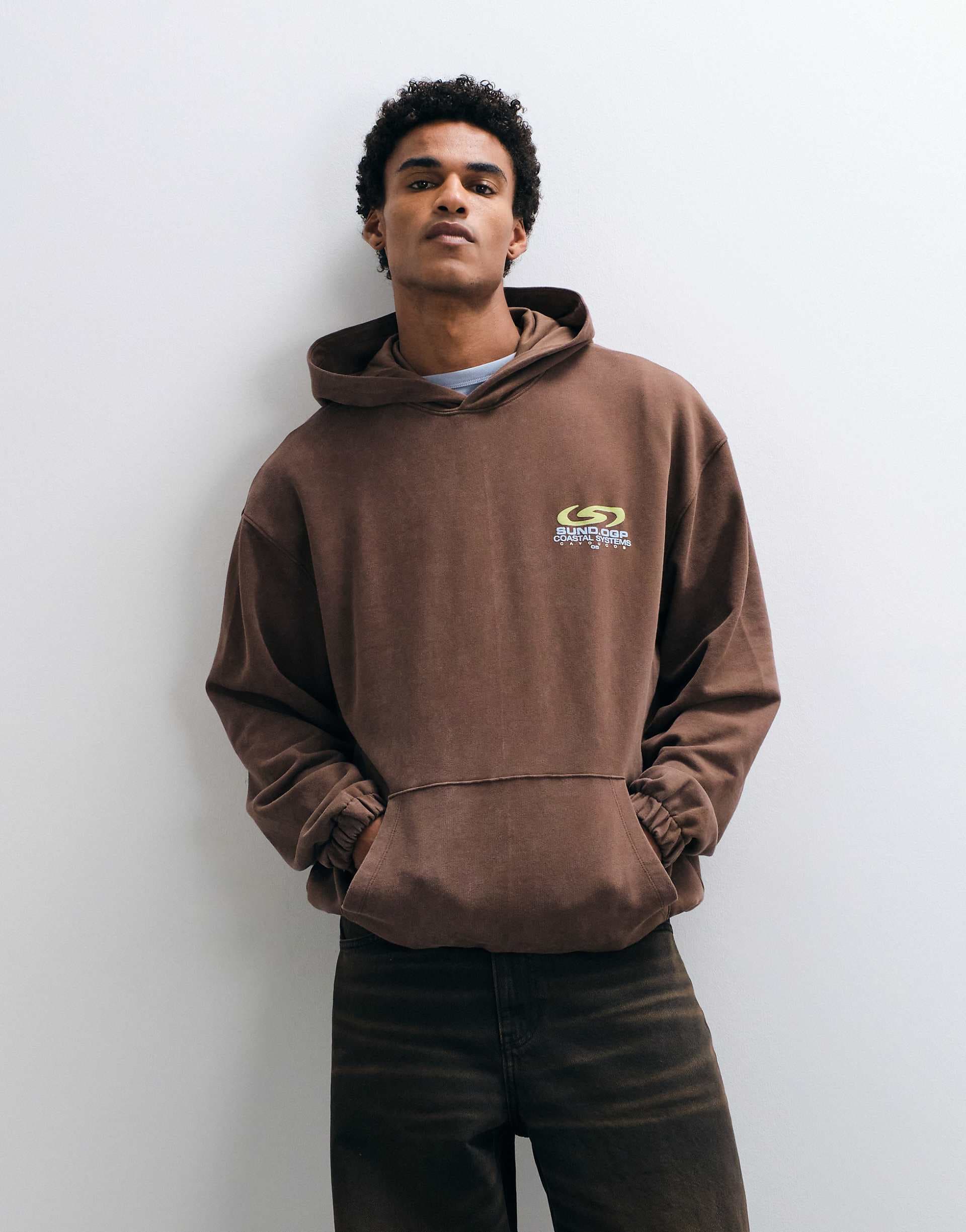 ASOS DESIGN heavyweight oversized hoodie with graphic in washed brown