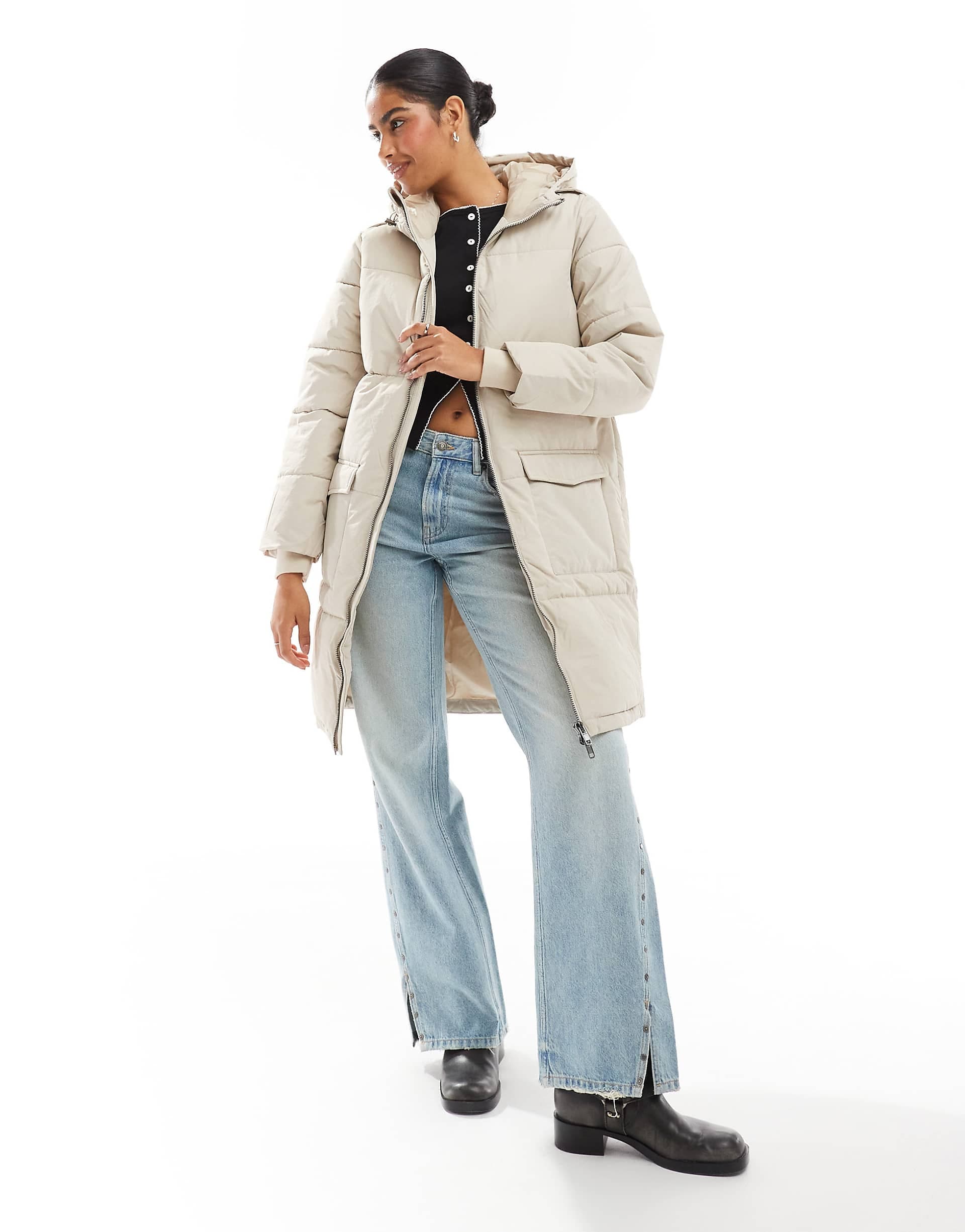 Object longline hooded puffer jacket in silver gray