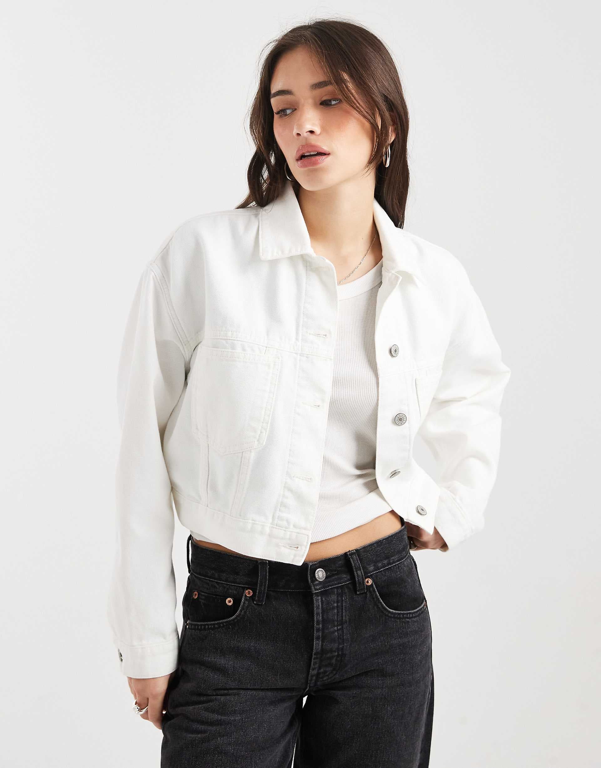 Tommy Jeans oversized cropped denim trucker jacket in white
