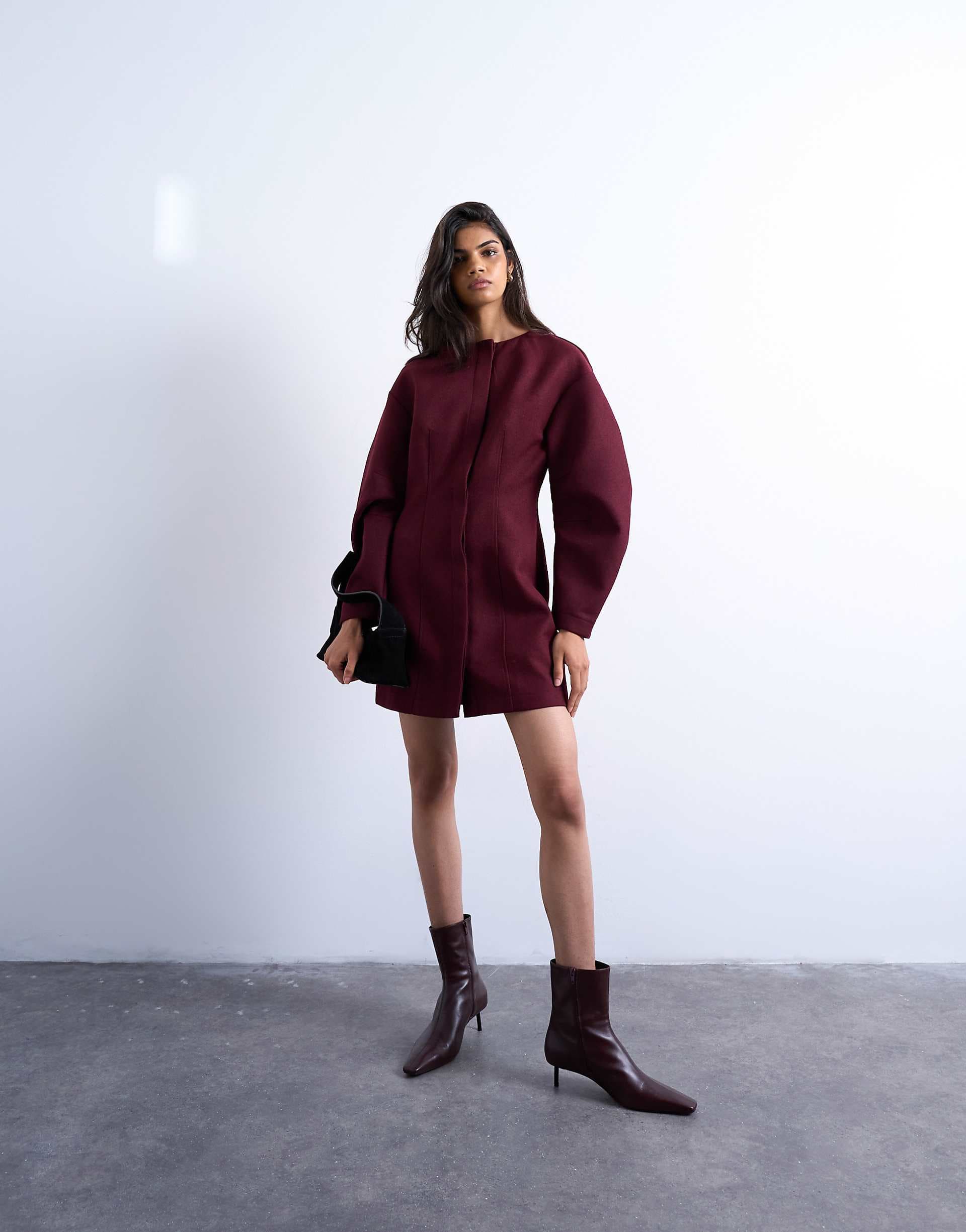 Topshop cocoon structured mini dress in woven port royale