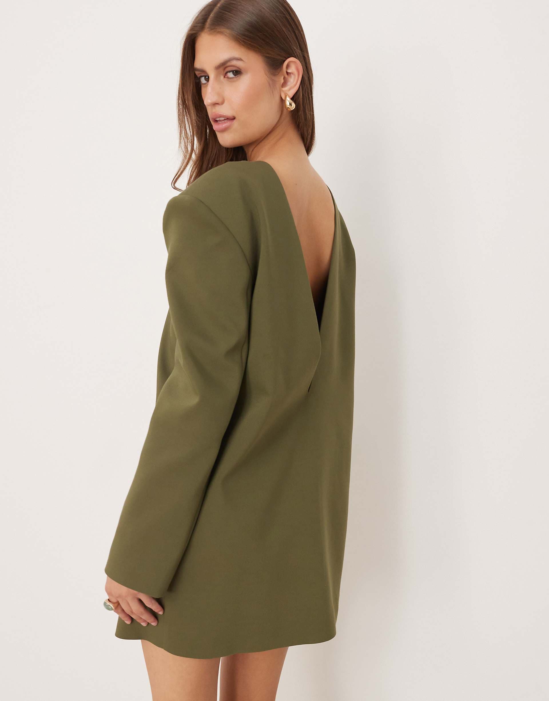 ASOS DESIGN tailored shoulder pad shift dress in olive