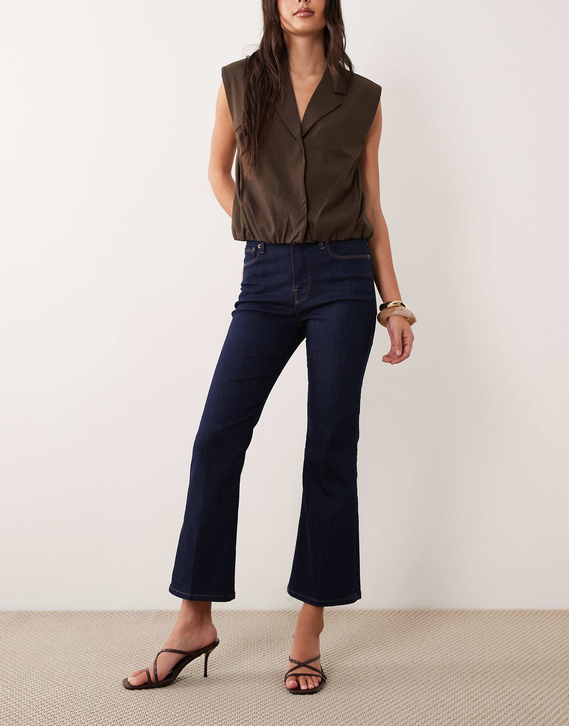 Good American Good Legs cropped mini bootcut jeans in dark blue wash