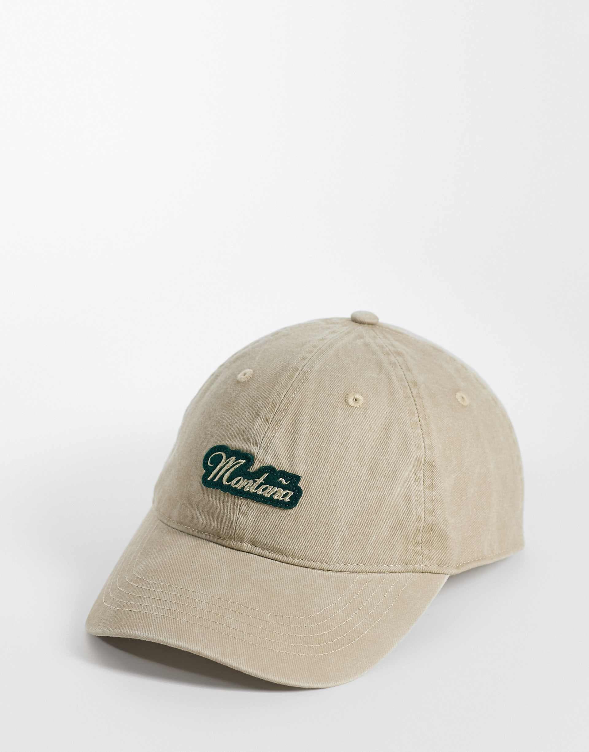 ASOS DESIGN Montaña embroidered cap in stone
