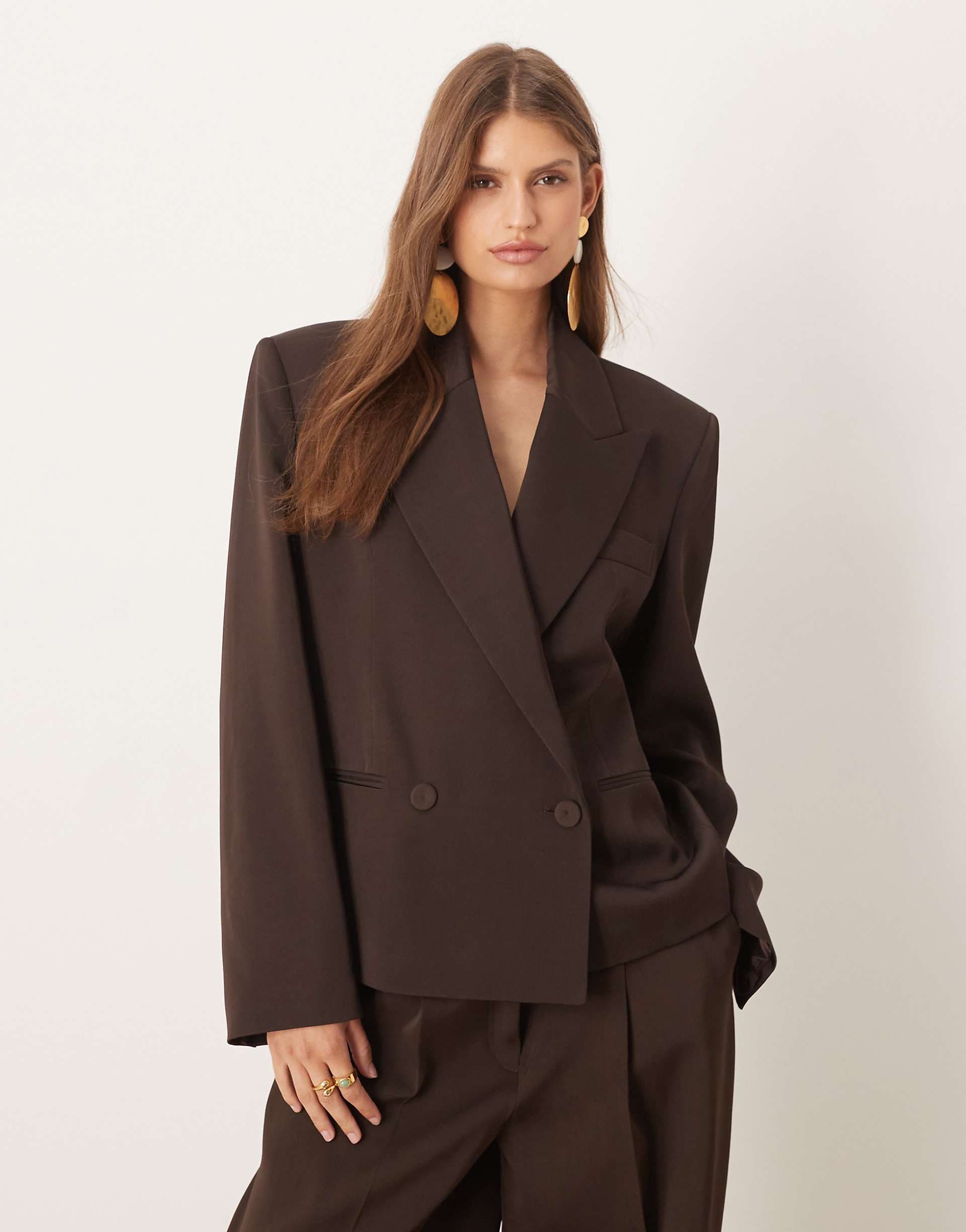 Mango Cris Capsule wool mix short tailored blazer in brown - part of a set