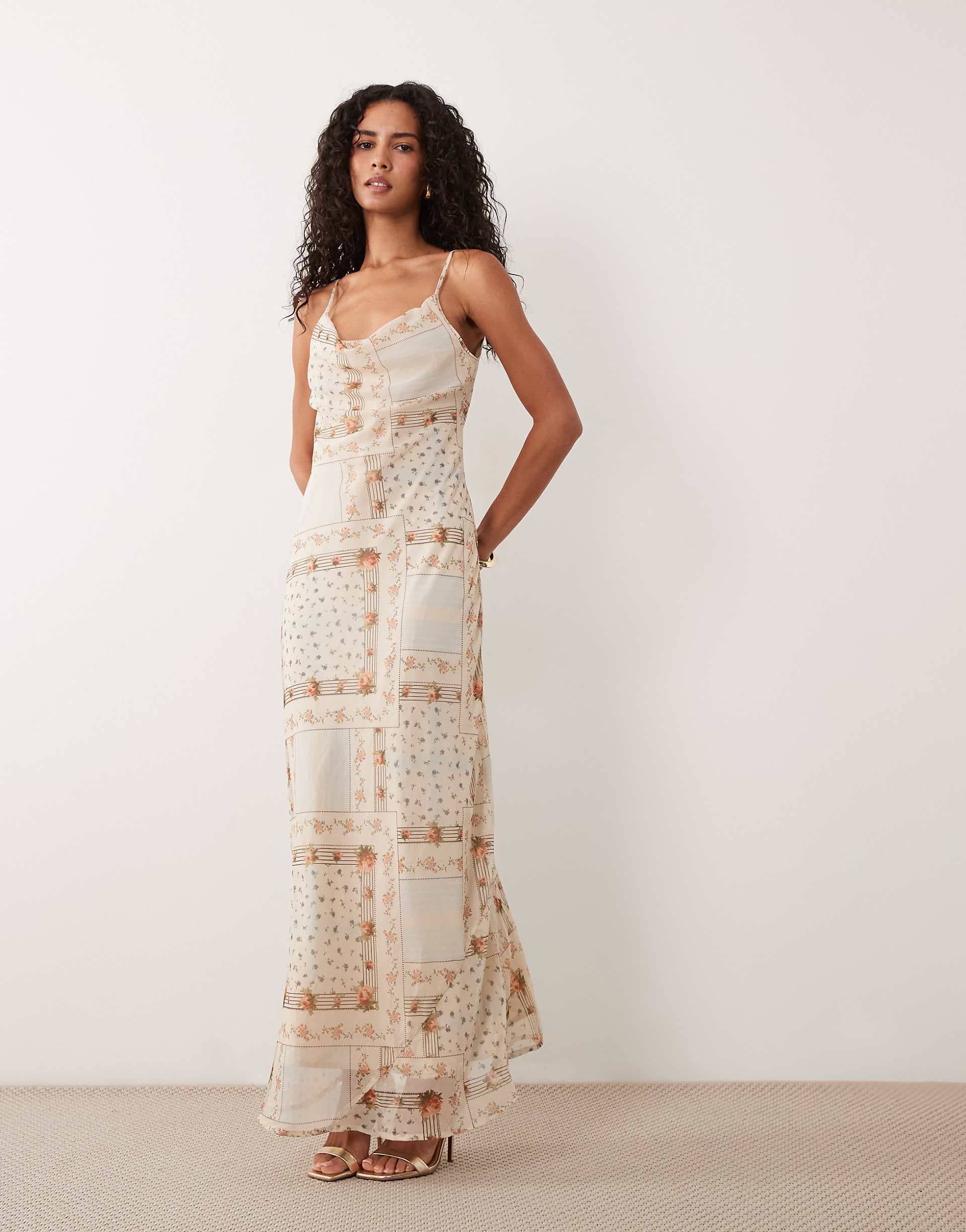 Miss Selfridge chiffon cowl neck midi dress in floral