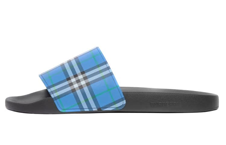 Burberry Check Print Open-Toe Slide Sandals Men's Deep Sky Blue